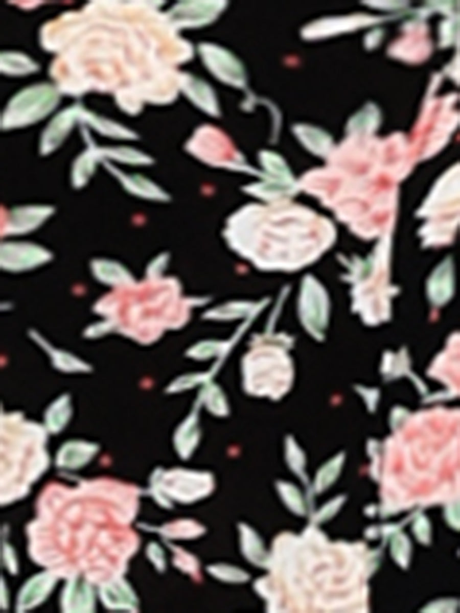 Button Down Floral Long Sleeve Point Collar Blouse