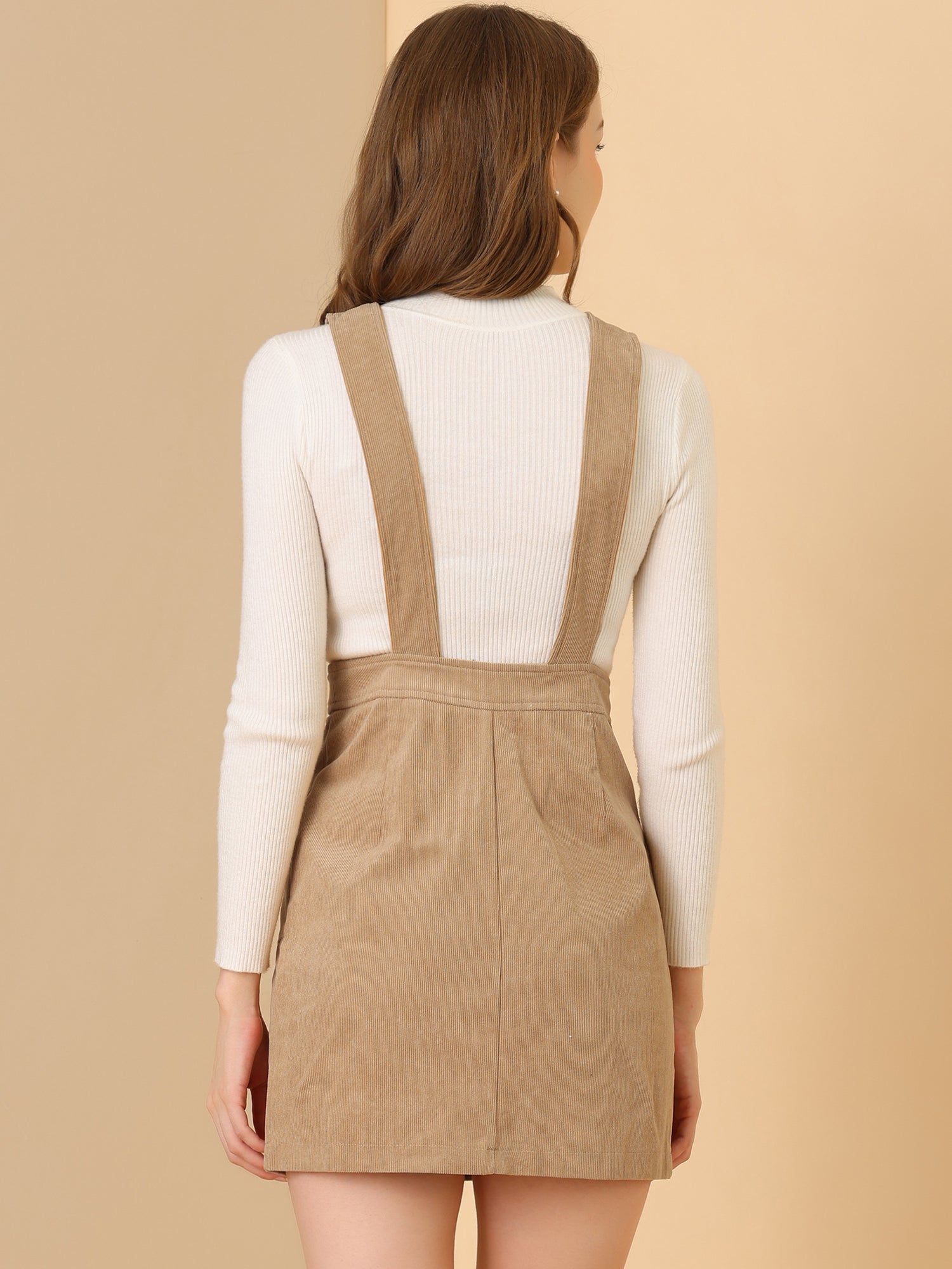 Corduroy Overall V Neck Strap Mini Pinafore Dress