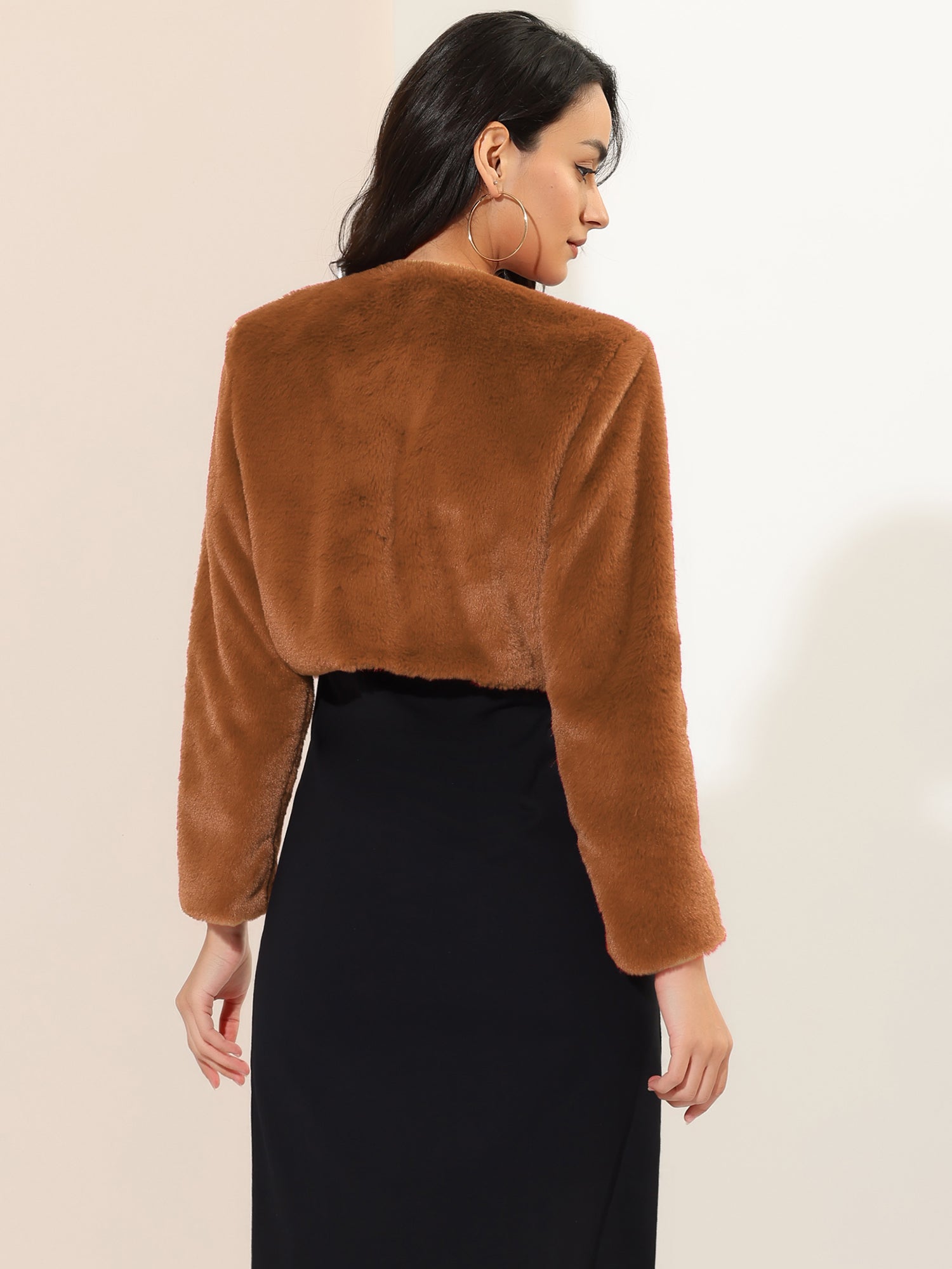 Faux Fur Evening Open Front Bolero Cropped Jacket Shrug