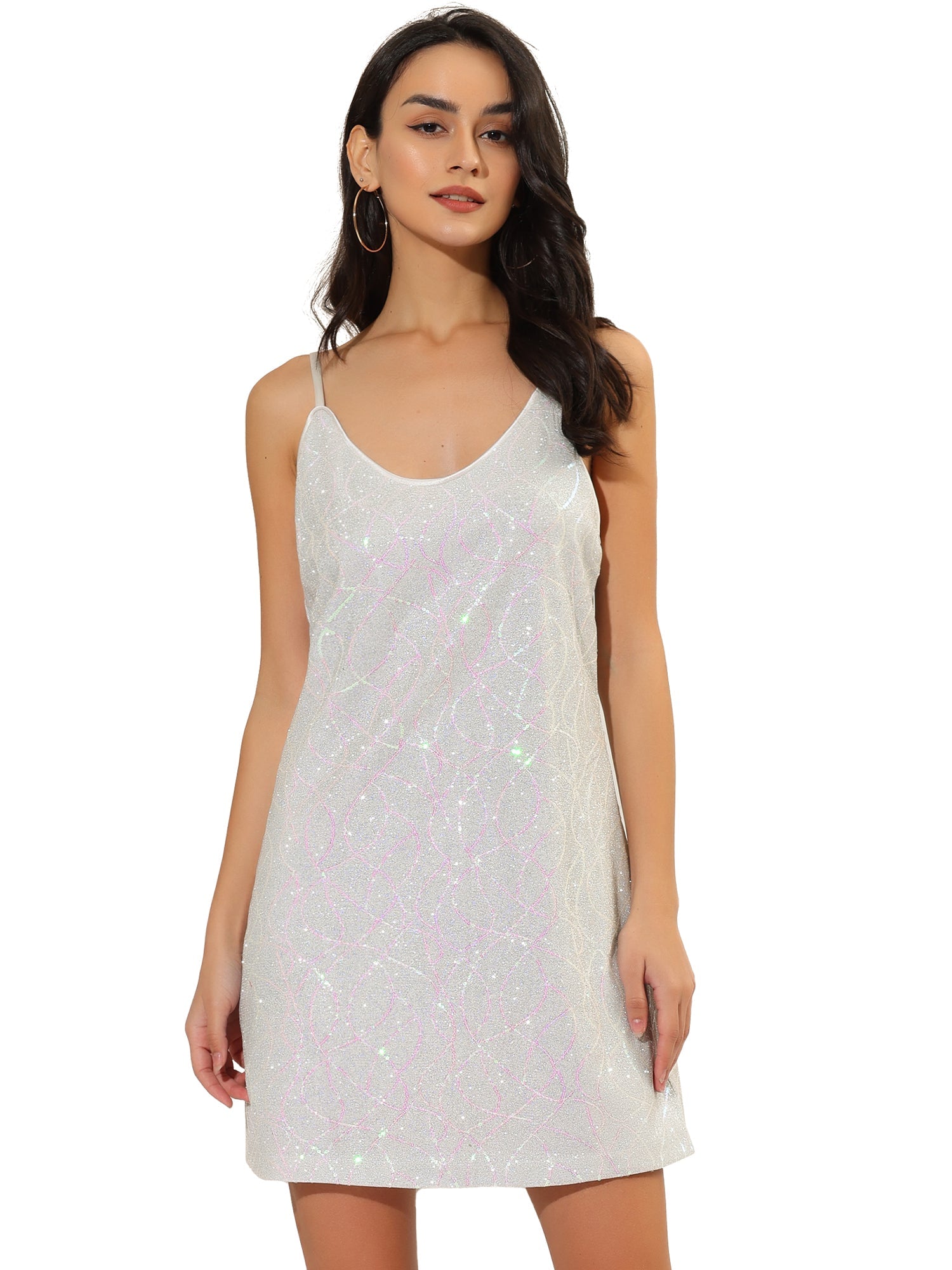 Glitter Sequin V Neck Spaghetti Strap Mini Party Dress