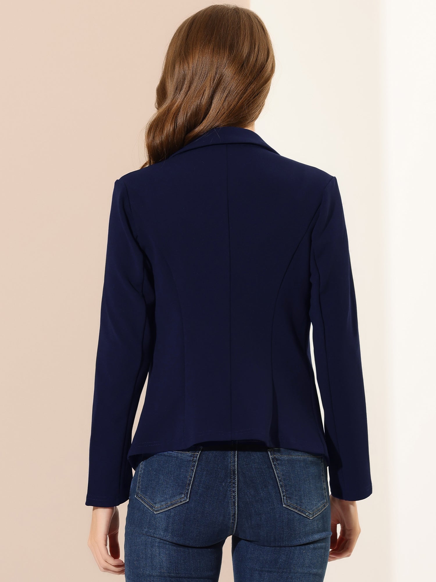 Notched Lapel Collar Stretch Work Office Workwear Jacket Blazer