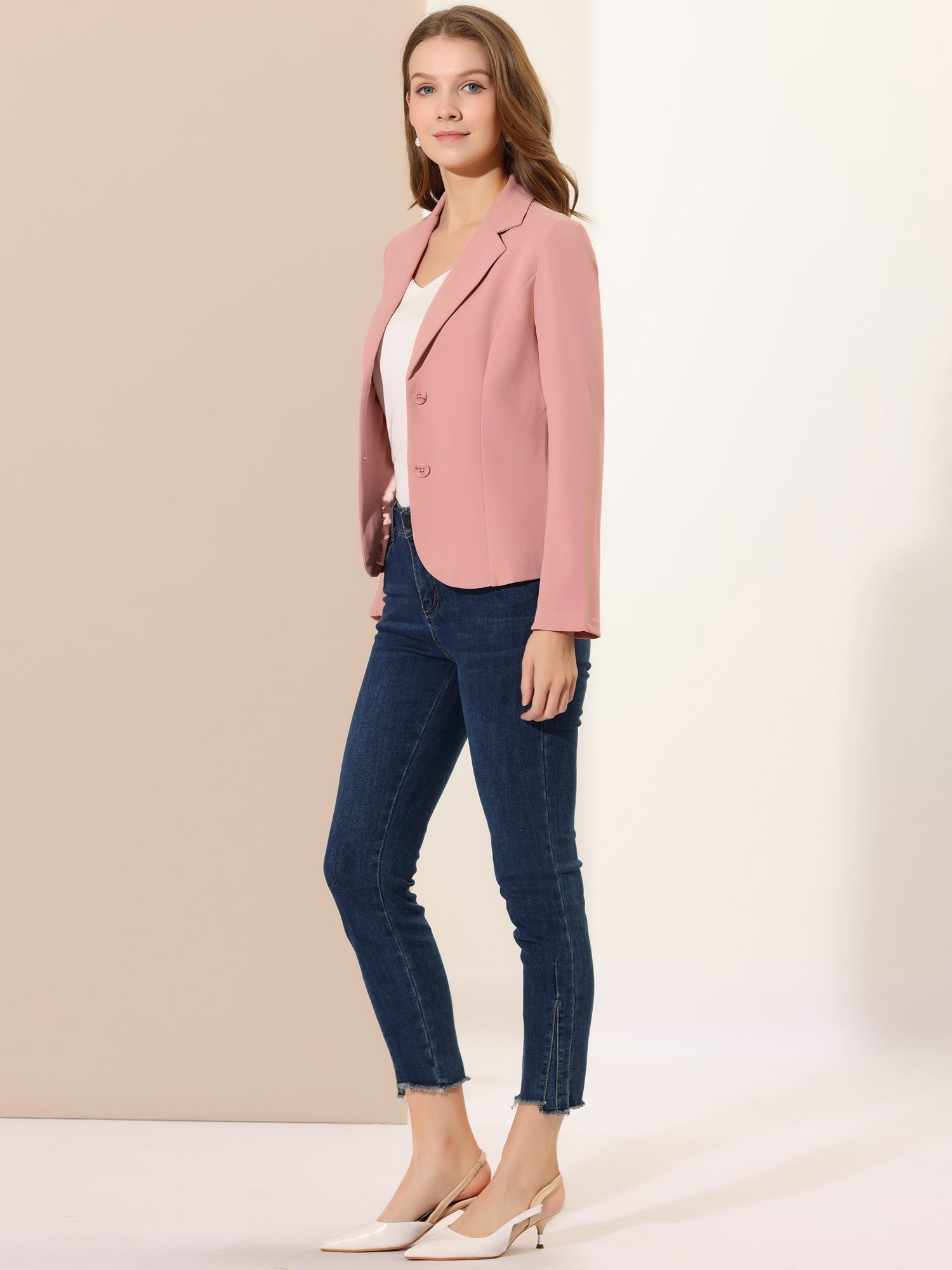Stretch Notched Lapel Collar Work Office Jacket Blazer