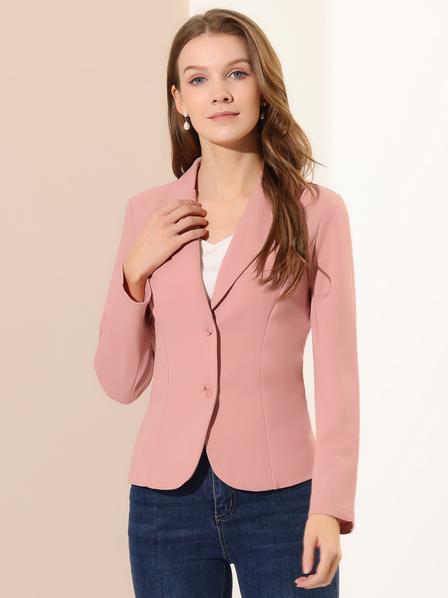 Stretch Notched Lapel Collar Work Office Jacket Blazer
