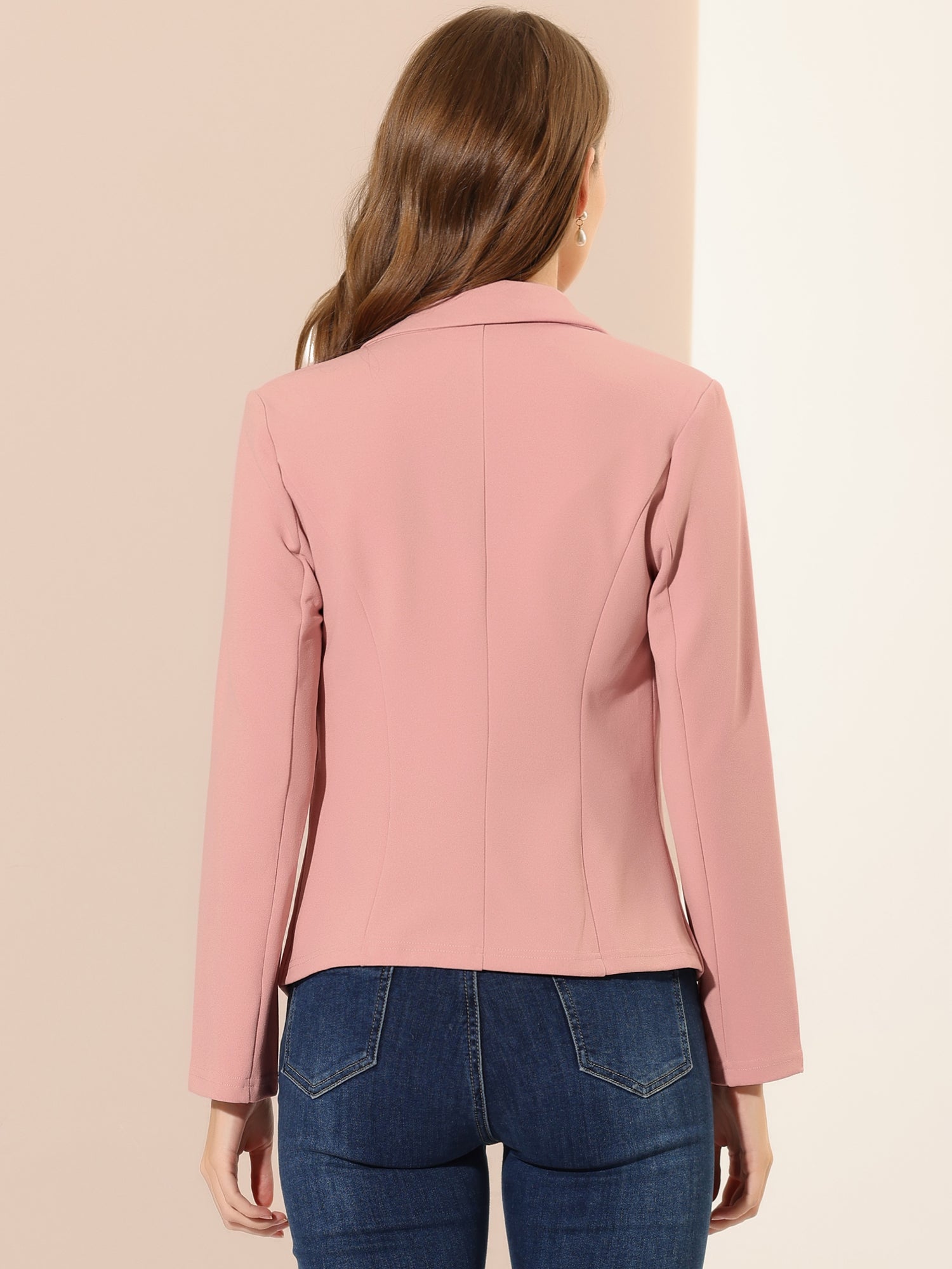Stretch Notched Lapel Collar Work Office Jacket Blazer