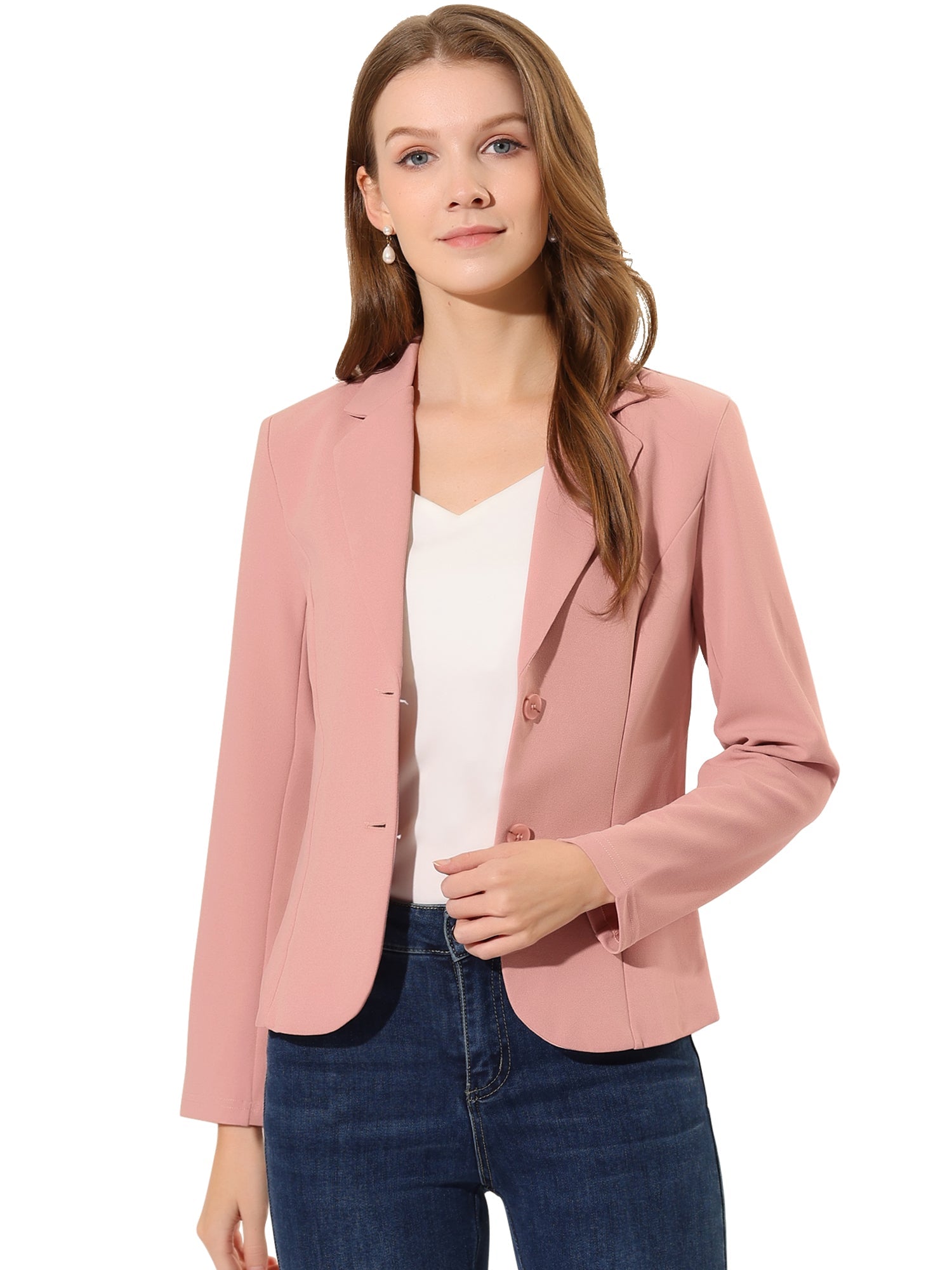 Stretch Notched Lapel Collar Work Office Jacket Blazer