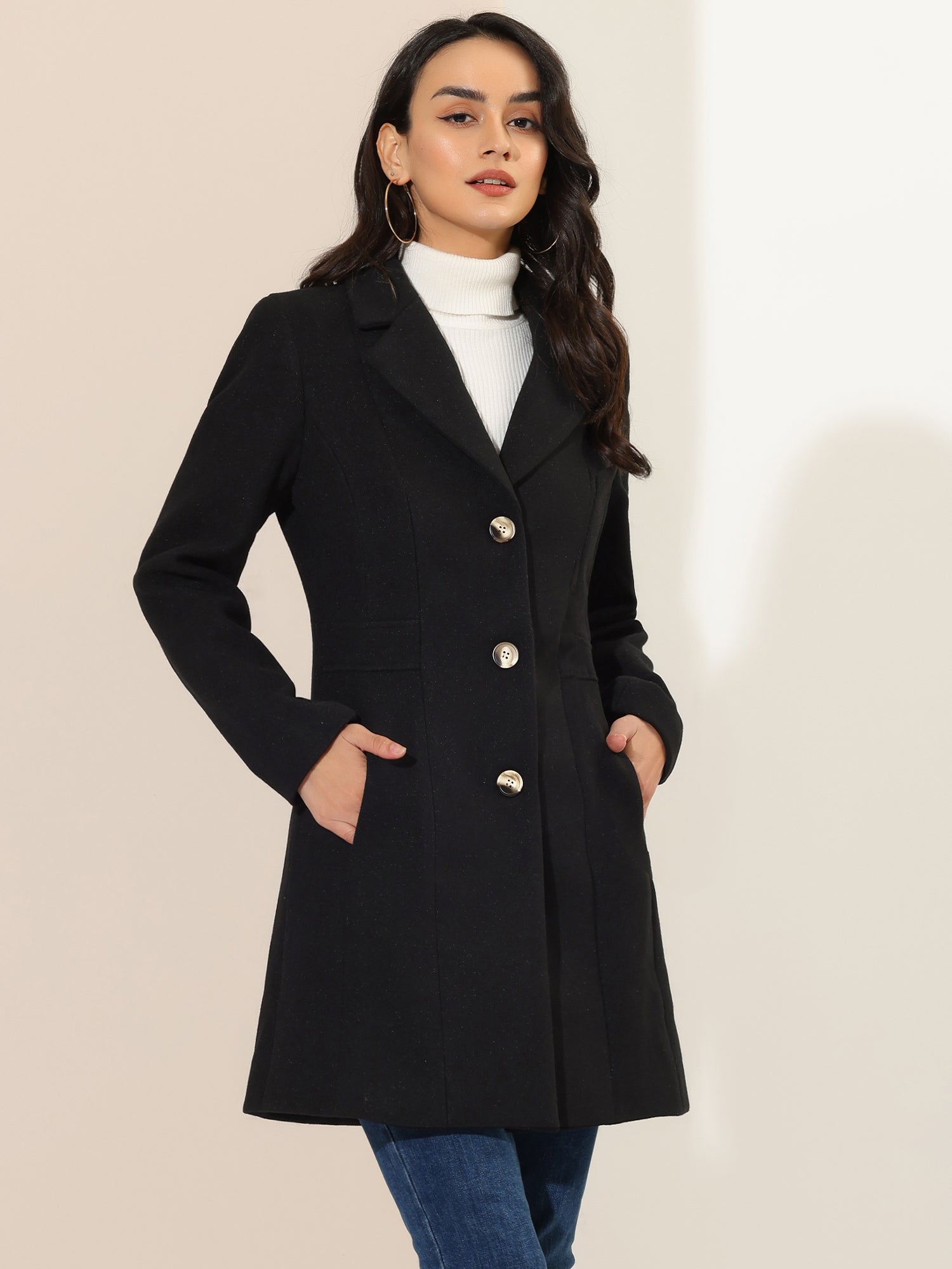 Single Breasted Notched Lapel Outerwear Winter Coats