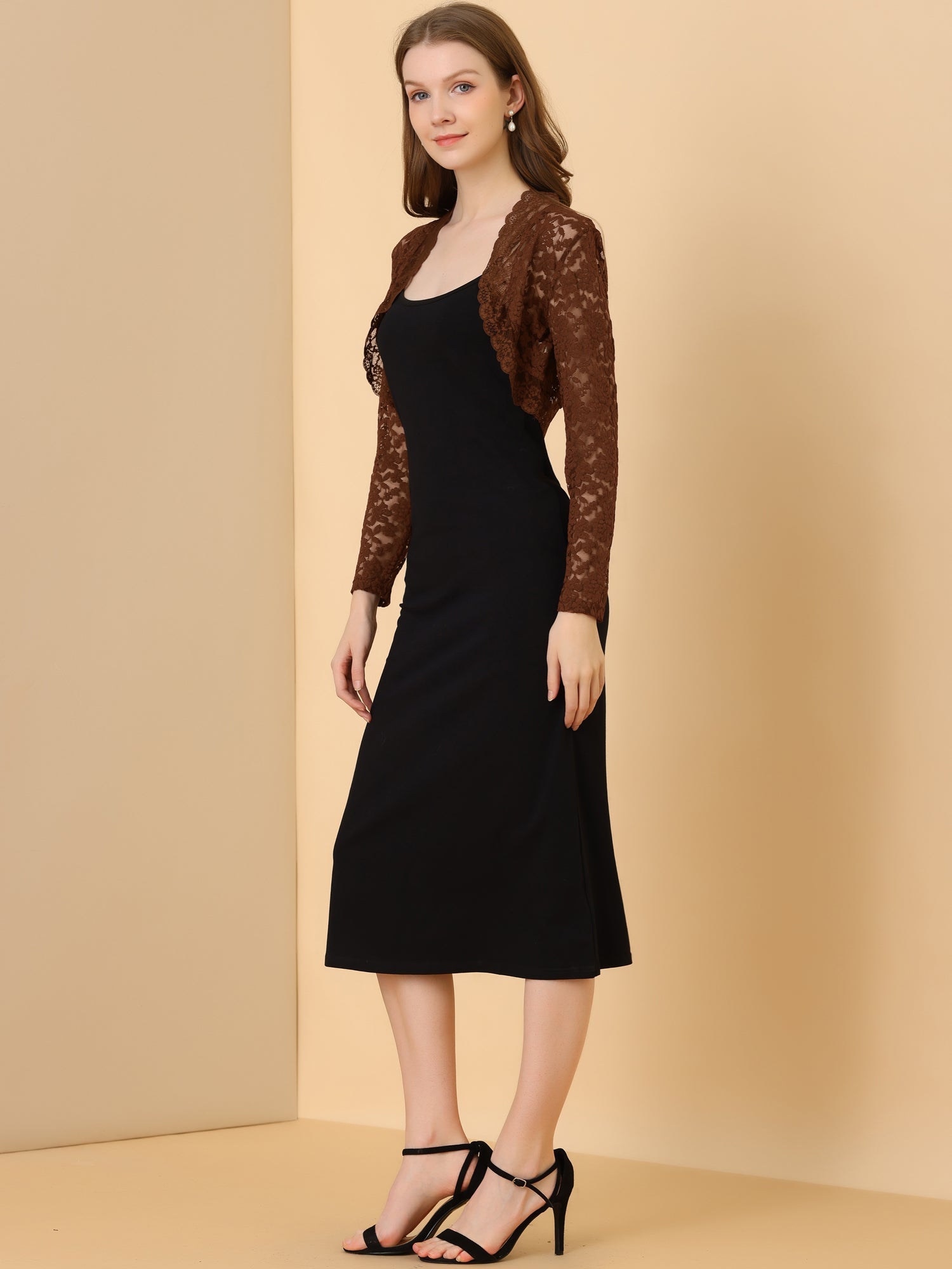 Elegant Sheer Floral Lace Crop Cardigan Bolero Shrug