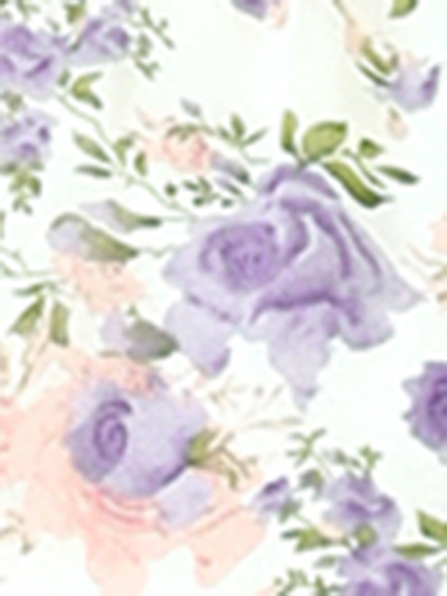 Floral Smocked Tie Neck Puff Sleeve Ruffle Chiffon Tiered Dress