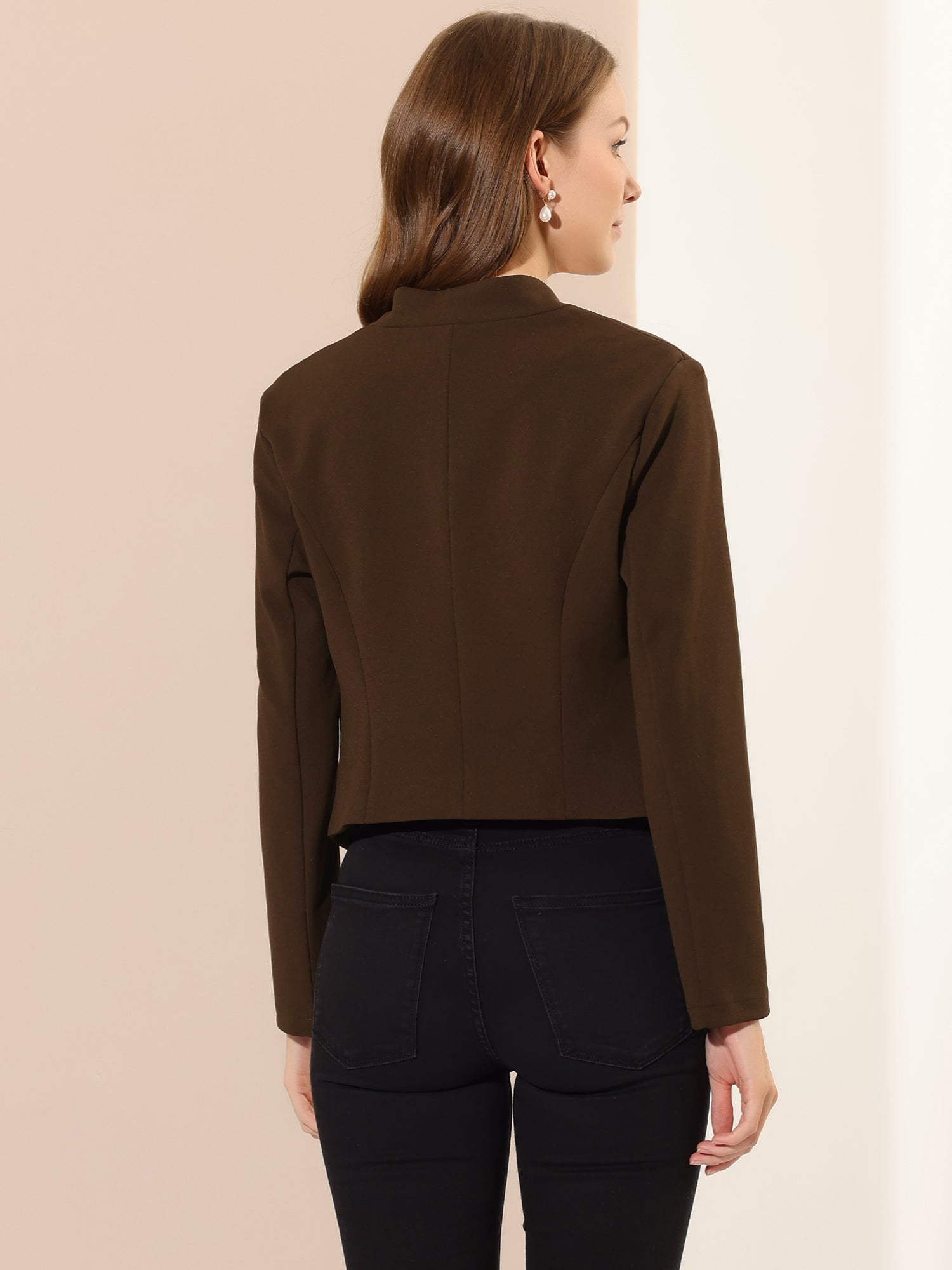 Solid Color Collarless Cropped Office Blazer Jacket