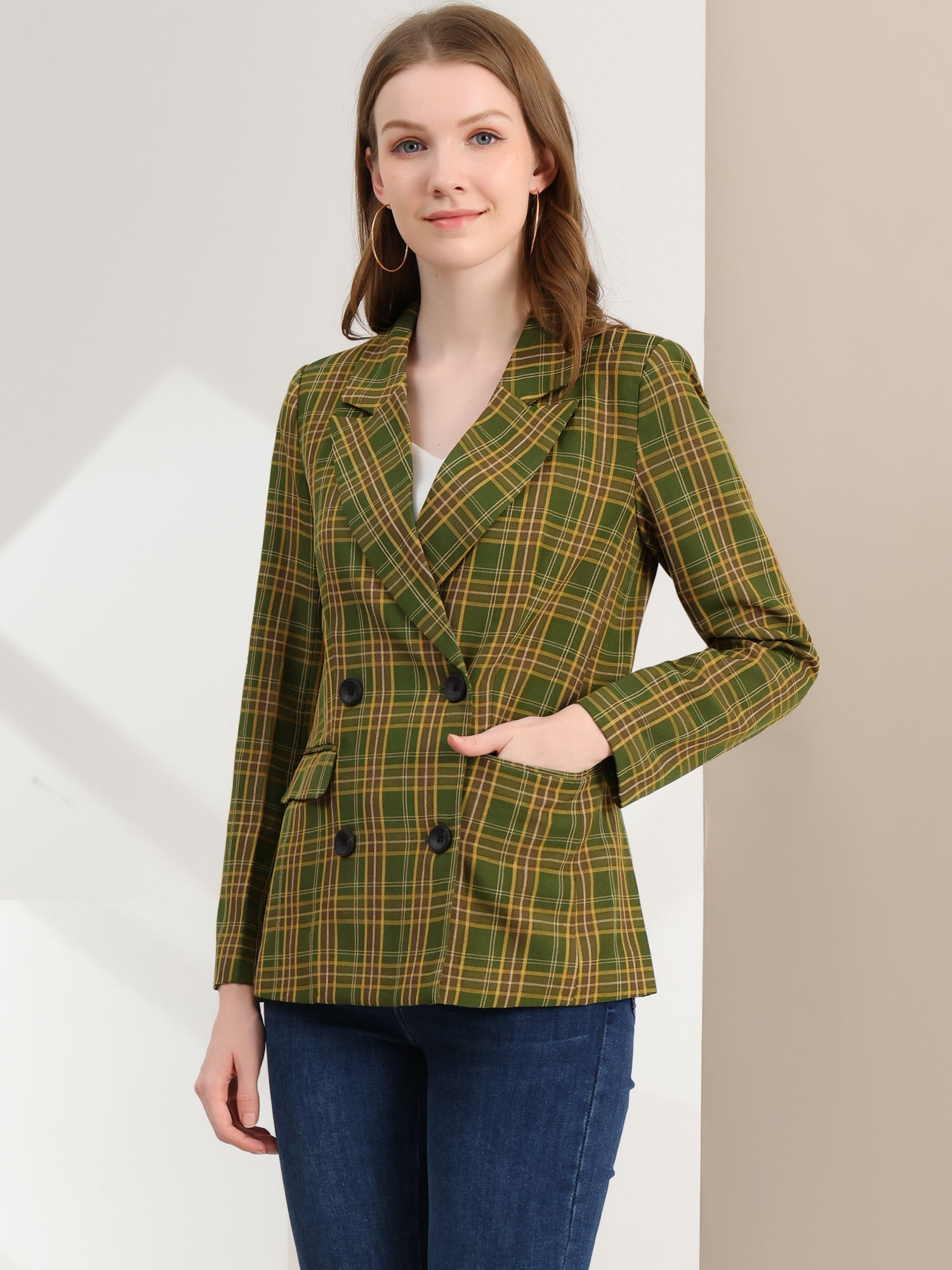 Notched Lapel Double Breasted Work Formal Blazer