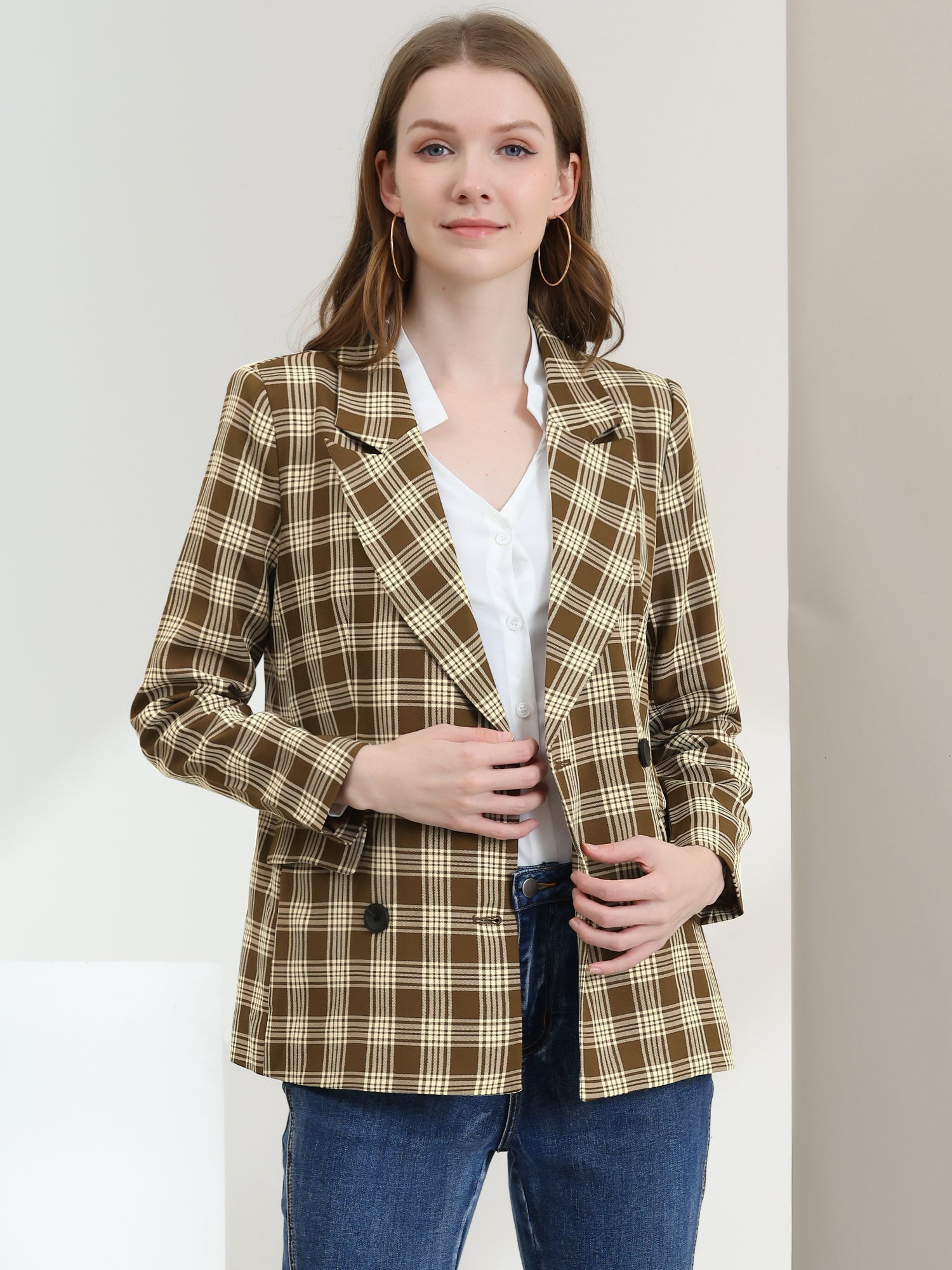 Notched Lapel Double Breasted Work Formal Blazer