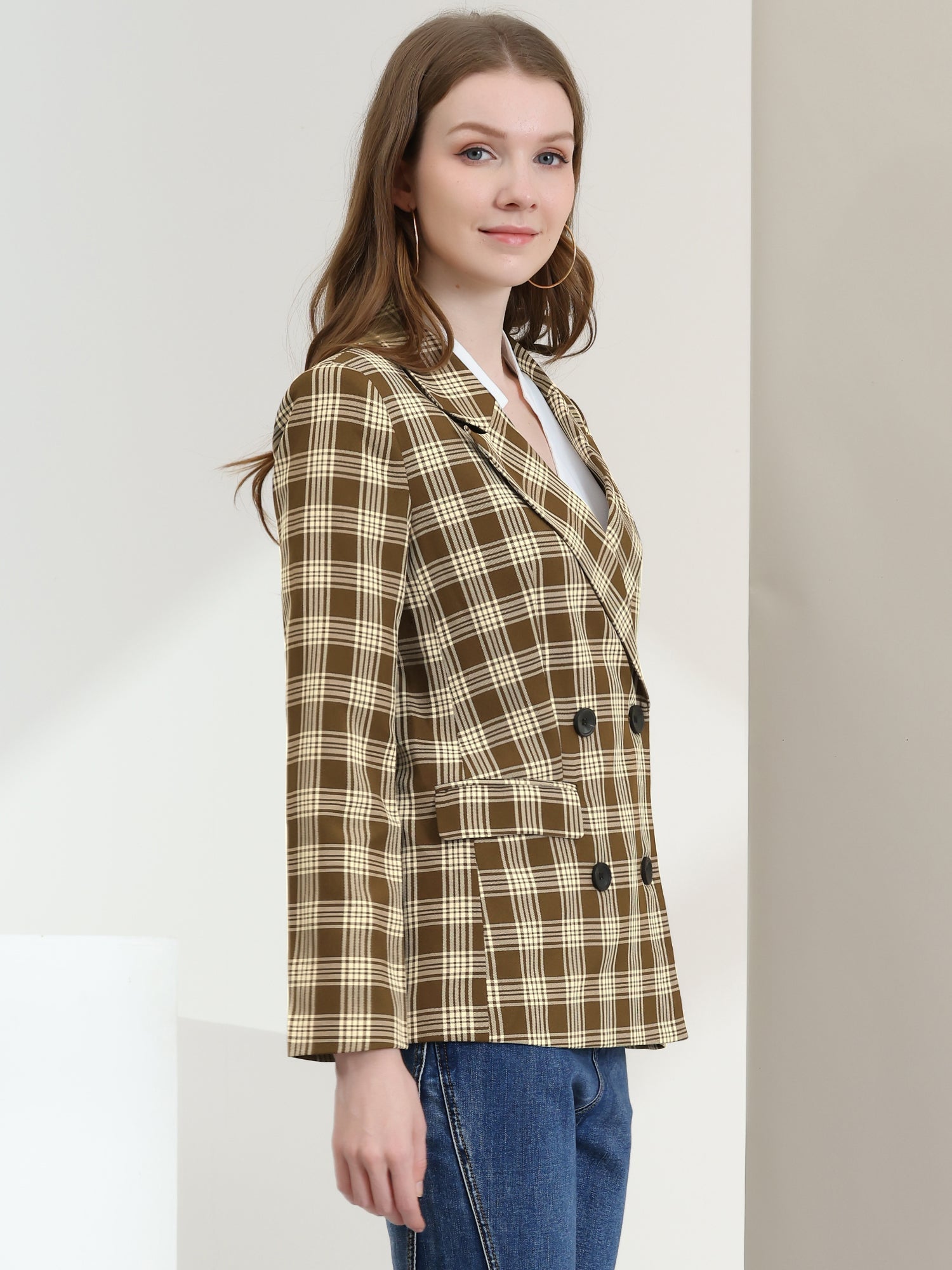 Notched Lapel Double Breasted Work Formal Blazer