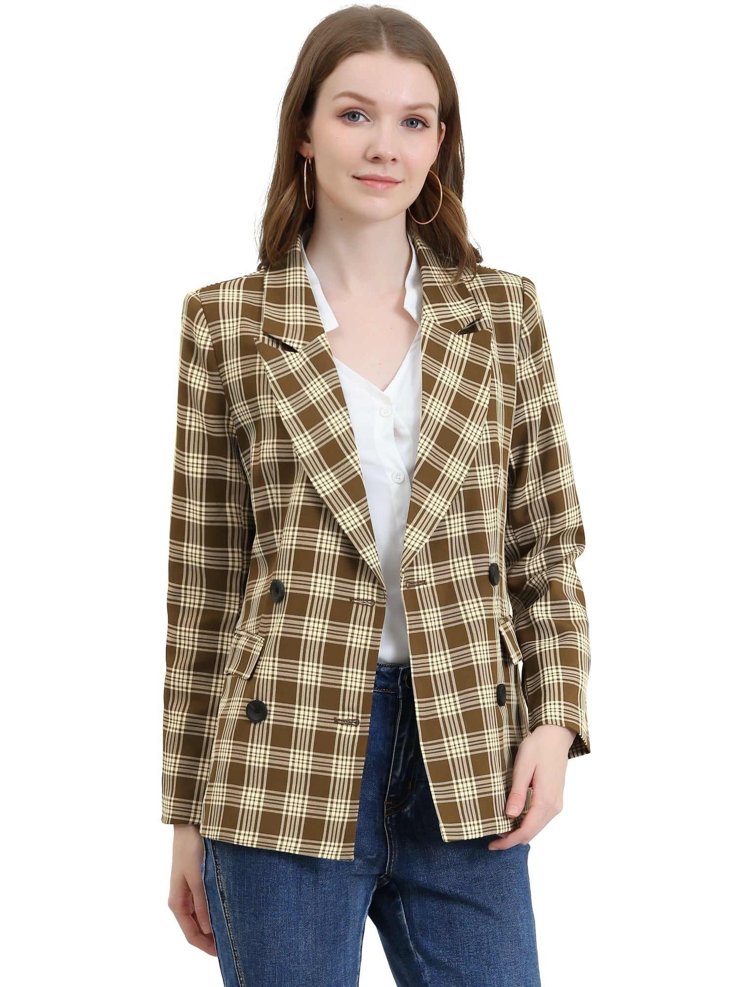 Notched Lapel Double Breasted Work Formal Blazer