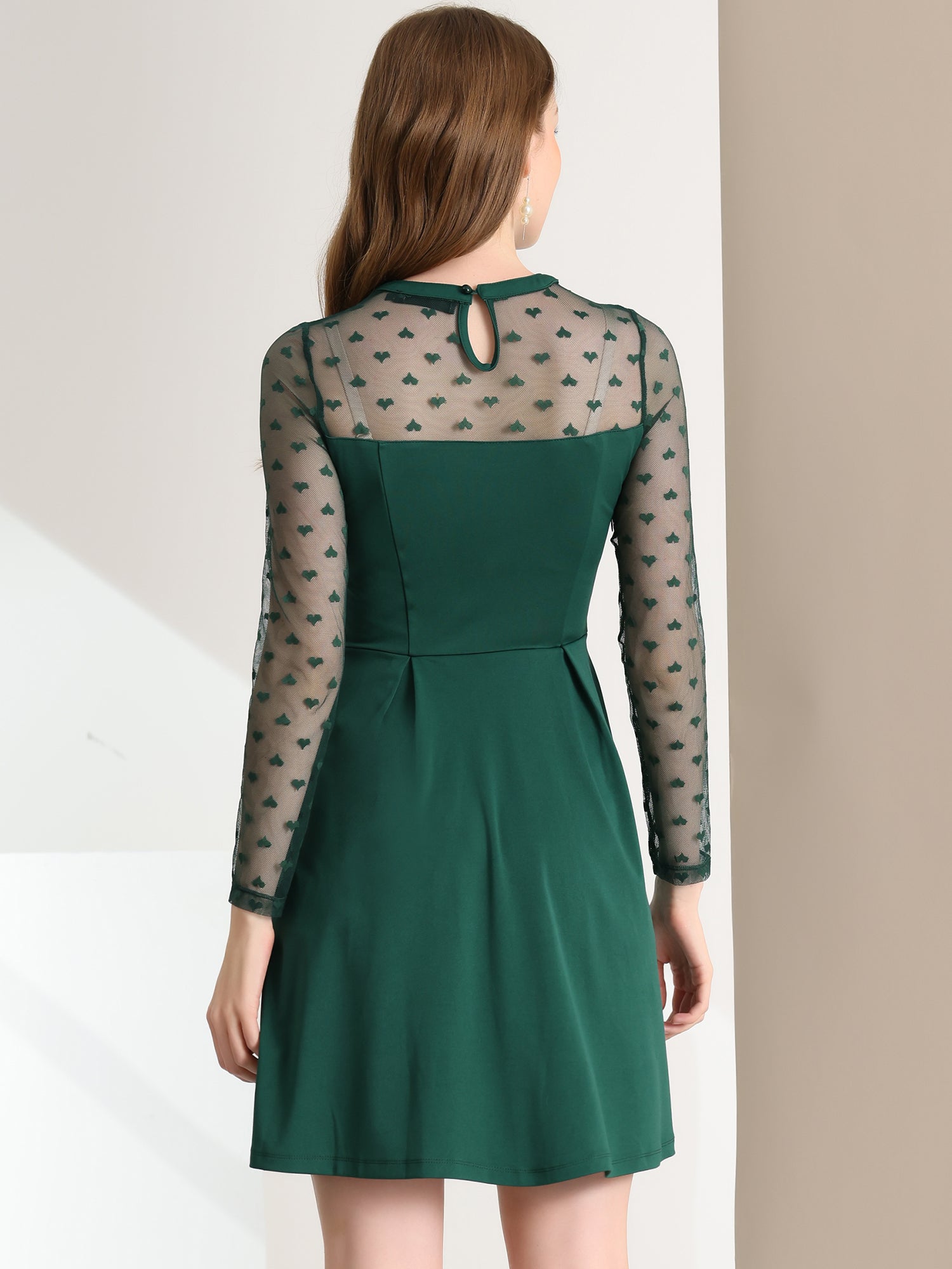 Heart Mesh Sheer Long Sleeve Gothic Cocktail Skater Mini Dress