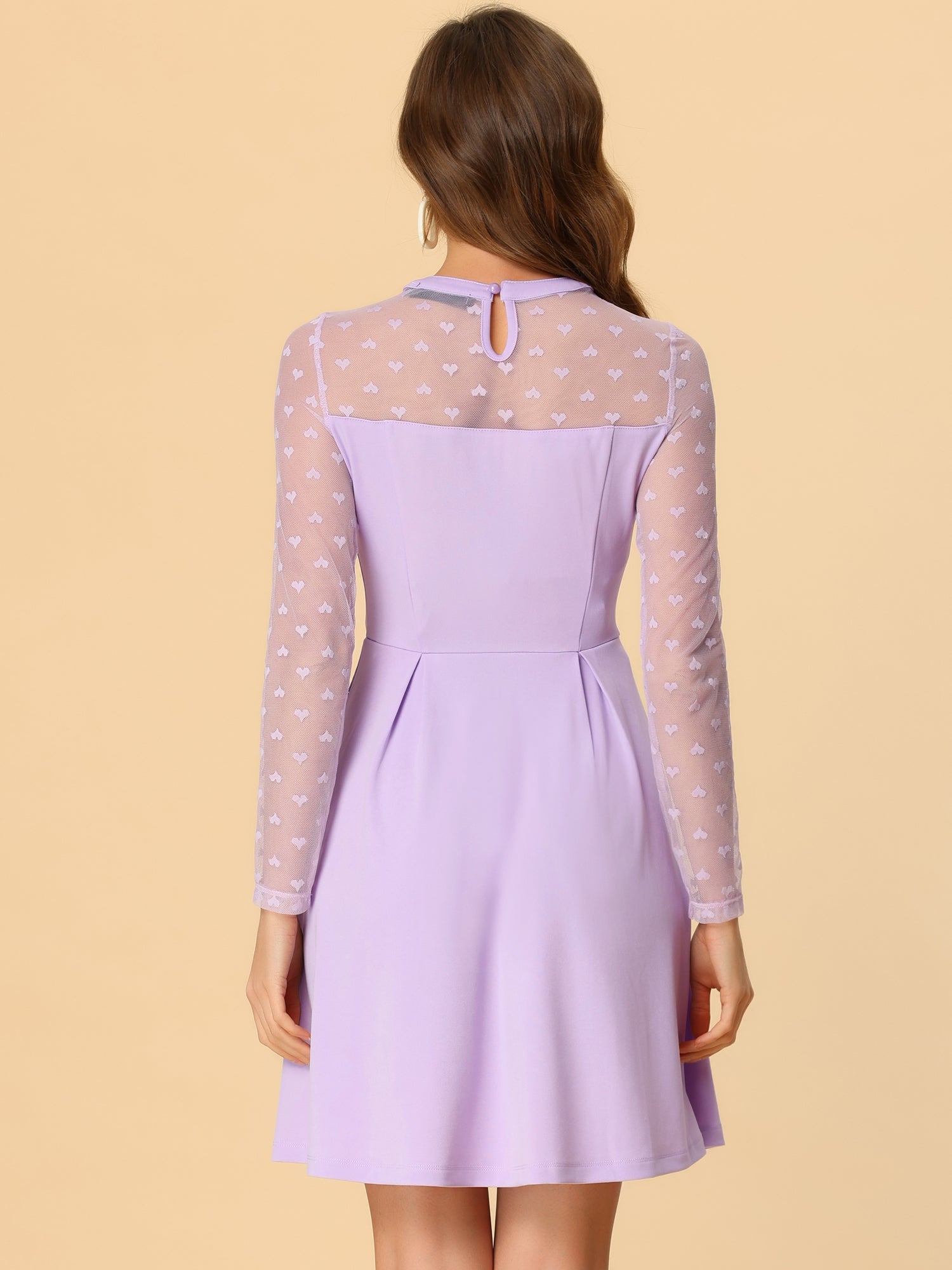 Heart Mesh Sheer Long Sleeve Gothic Cocktail Skater Mini Dress