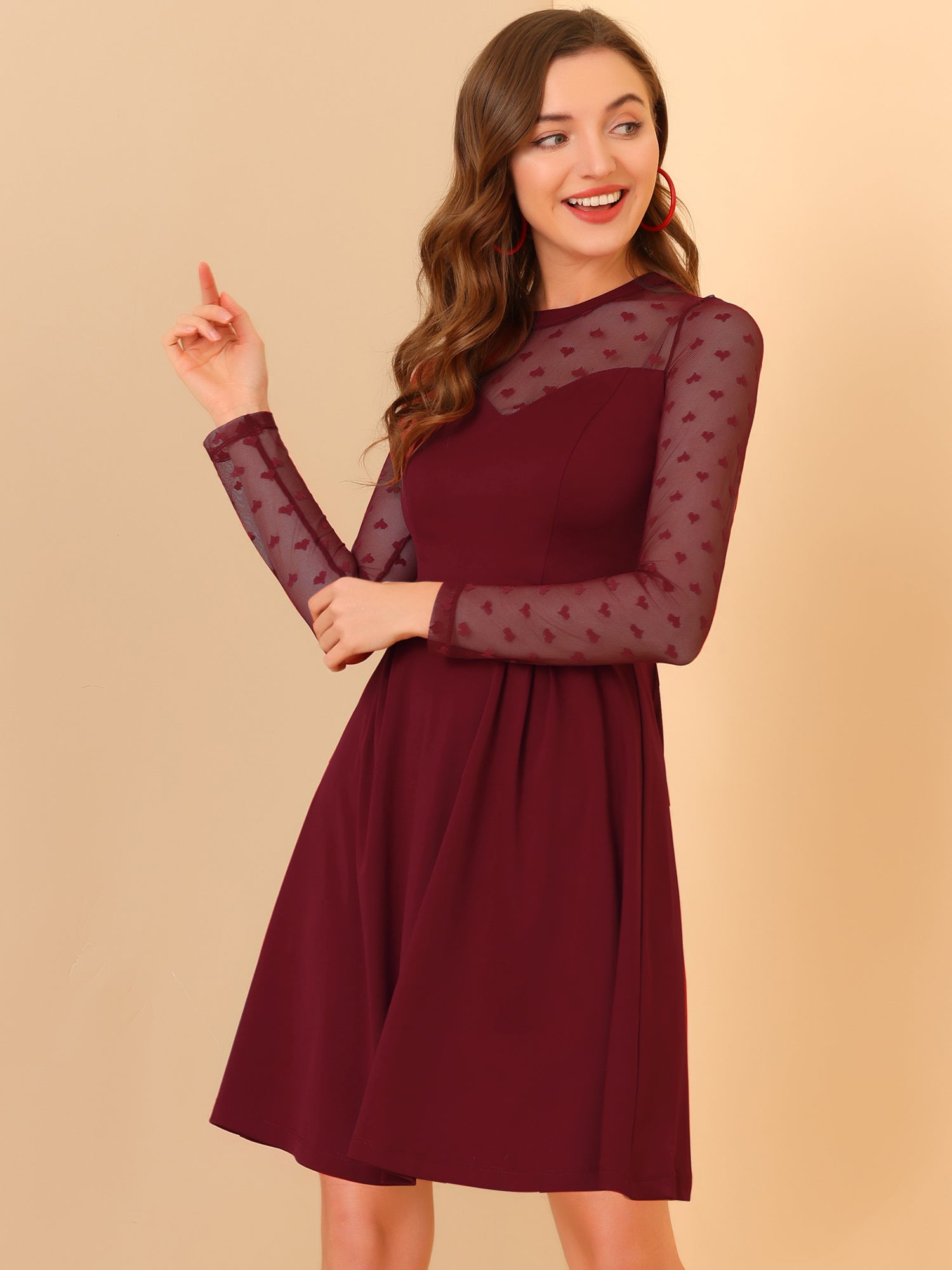 Heart Mesh Sheer Long Sleeve Gothic Cocktail Skater Mini Dress