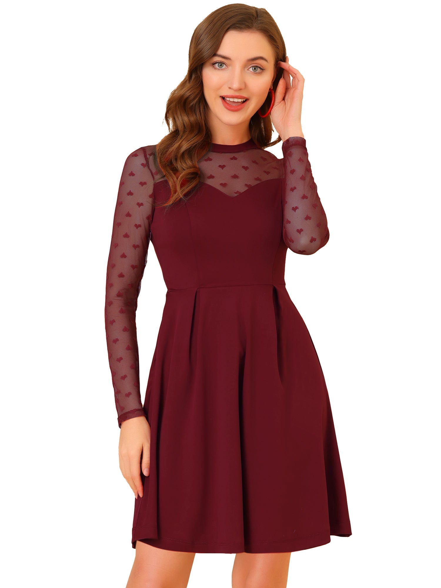 Heart Mesh Sheer Long Sleeve Gothic Cocktail Skater Mini Dress
