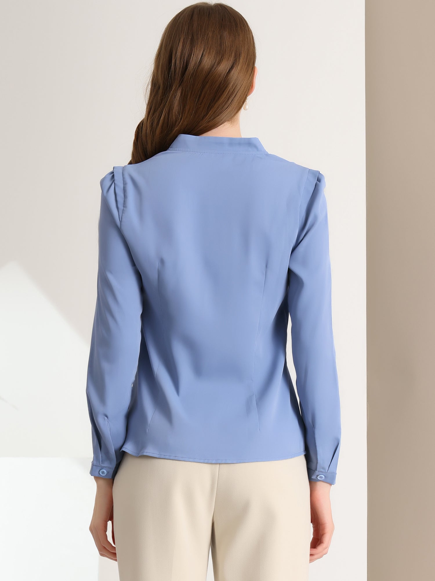 Work Office Blouse Button Up Long Sleeve V Neck Chiffon Shirt
