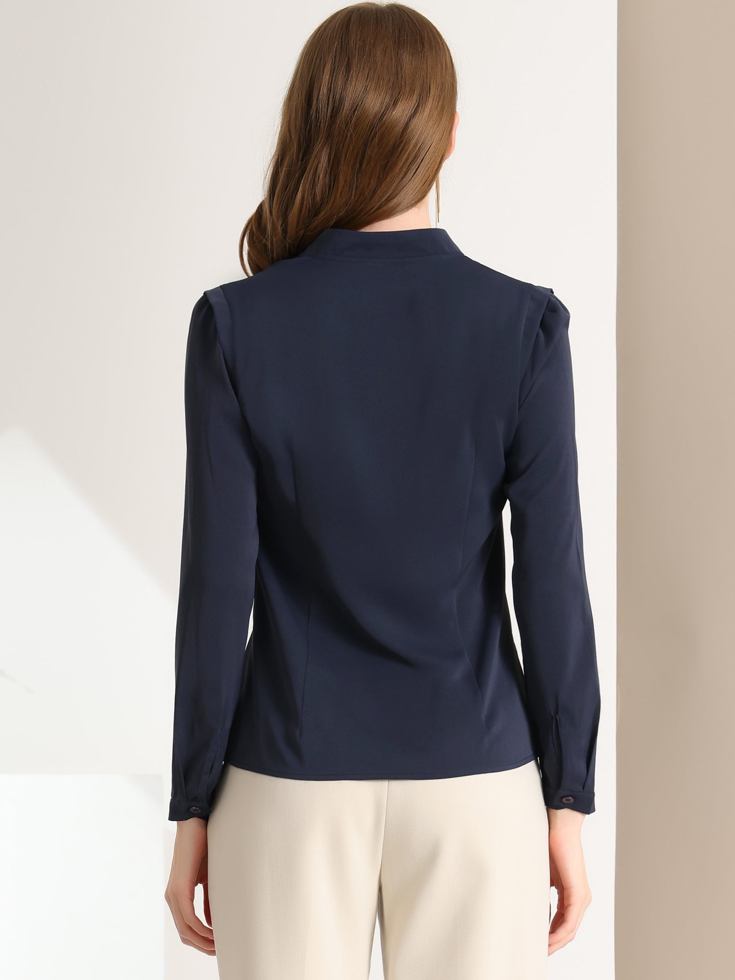 Work Office Blouse Button Up Long Sleeve V Neck Chiffon Shirt