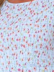 Midi Smocked Cap Short Sleeve Floral Fit and Flare Dress