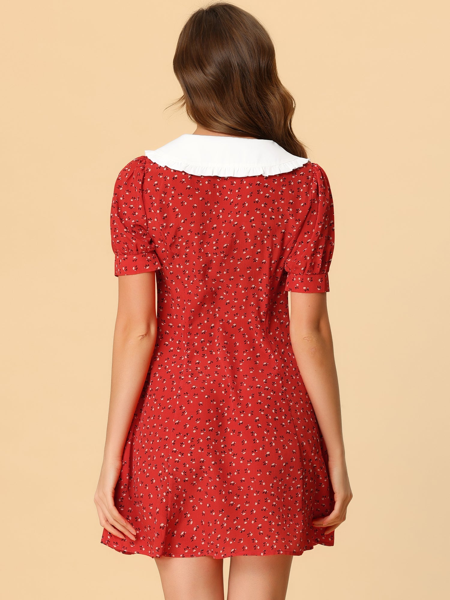 Peter Pan Collar Flowy Short Sleeve Ruffle Summer Floral Shirt Dress