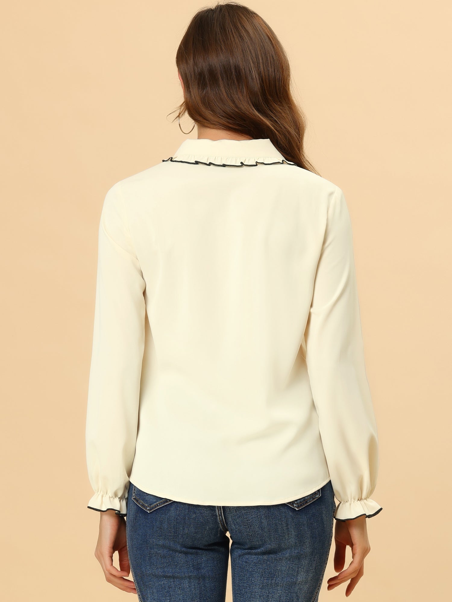 Sweet Ruffle Peter Pan Collar Long Sleeve Button Up Shirt