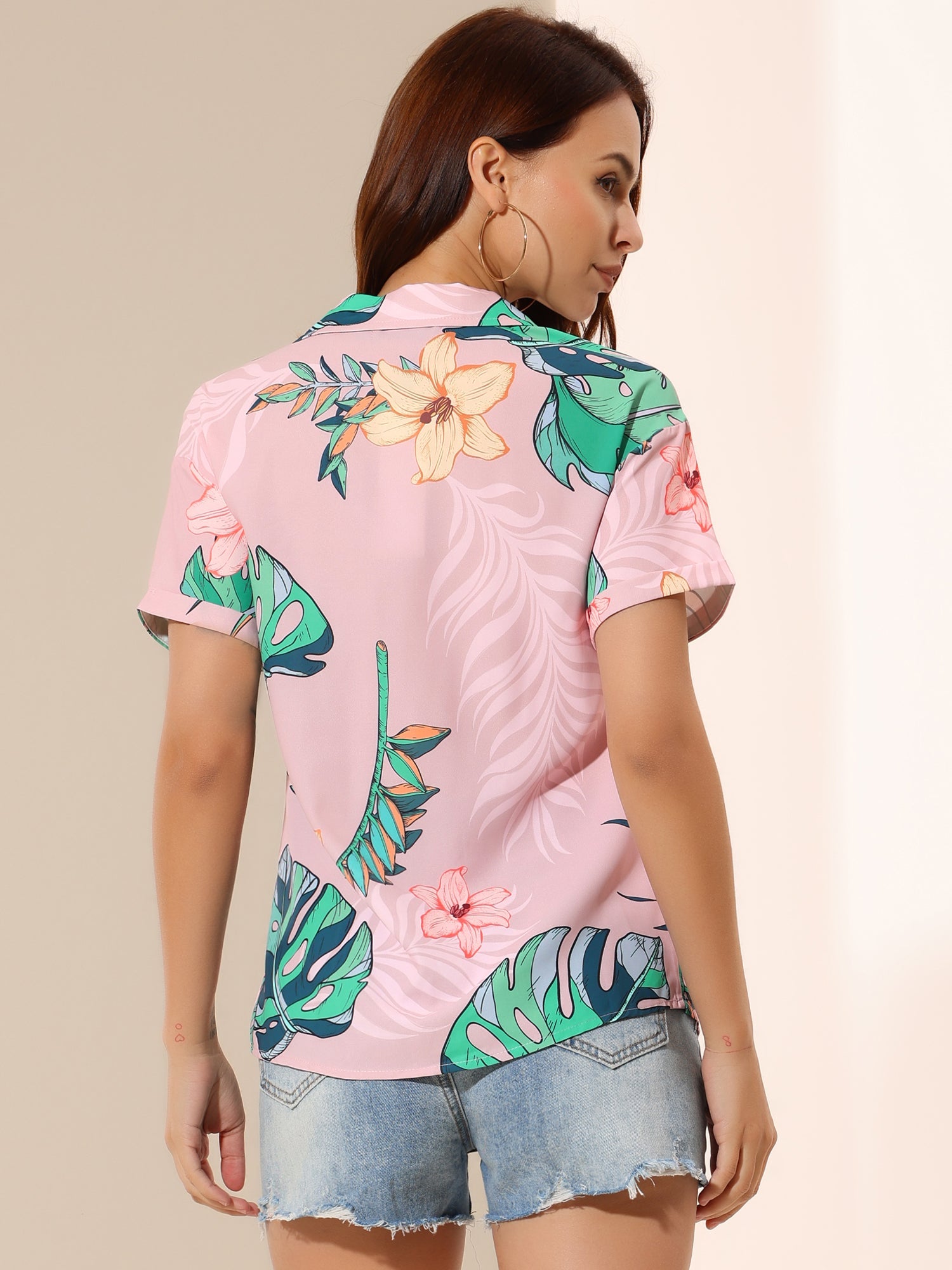Hawaiian Floral Leaves Tropical Button Down Shirt