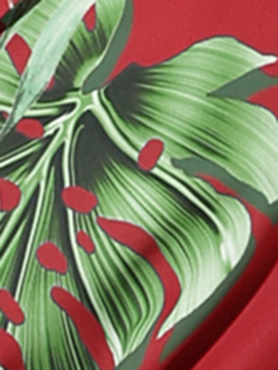 Hawaiian Tropical Leaves Floral Short Sleeve Button Down Shirt