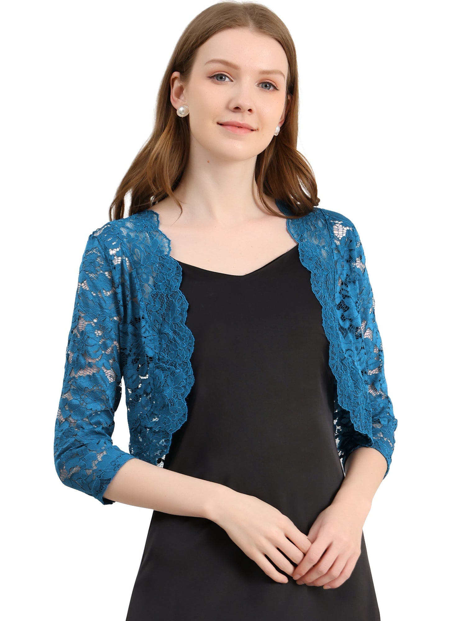 Lace 3/4 Sleeves Sheer Floral Cropped Bolero Shrug