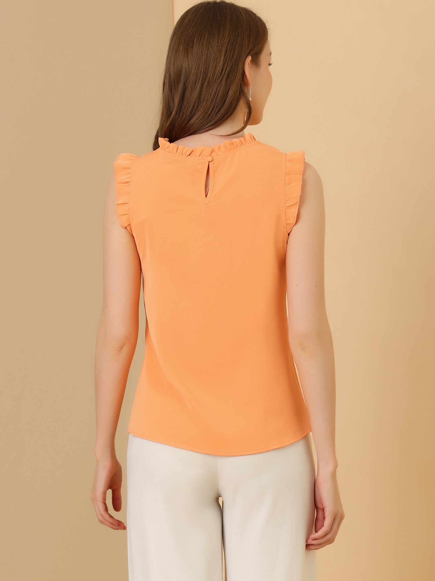 Business Office 1950s Ruffled Retro Sleeveless Work Blouses