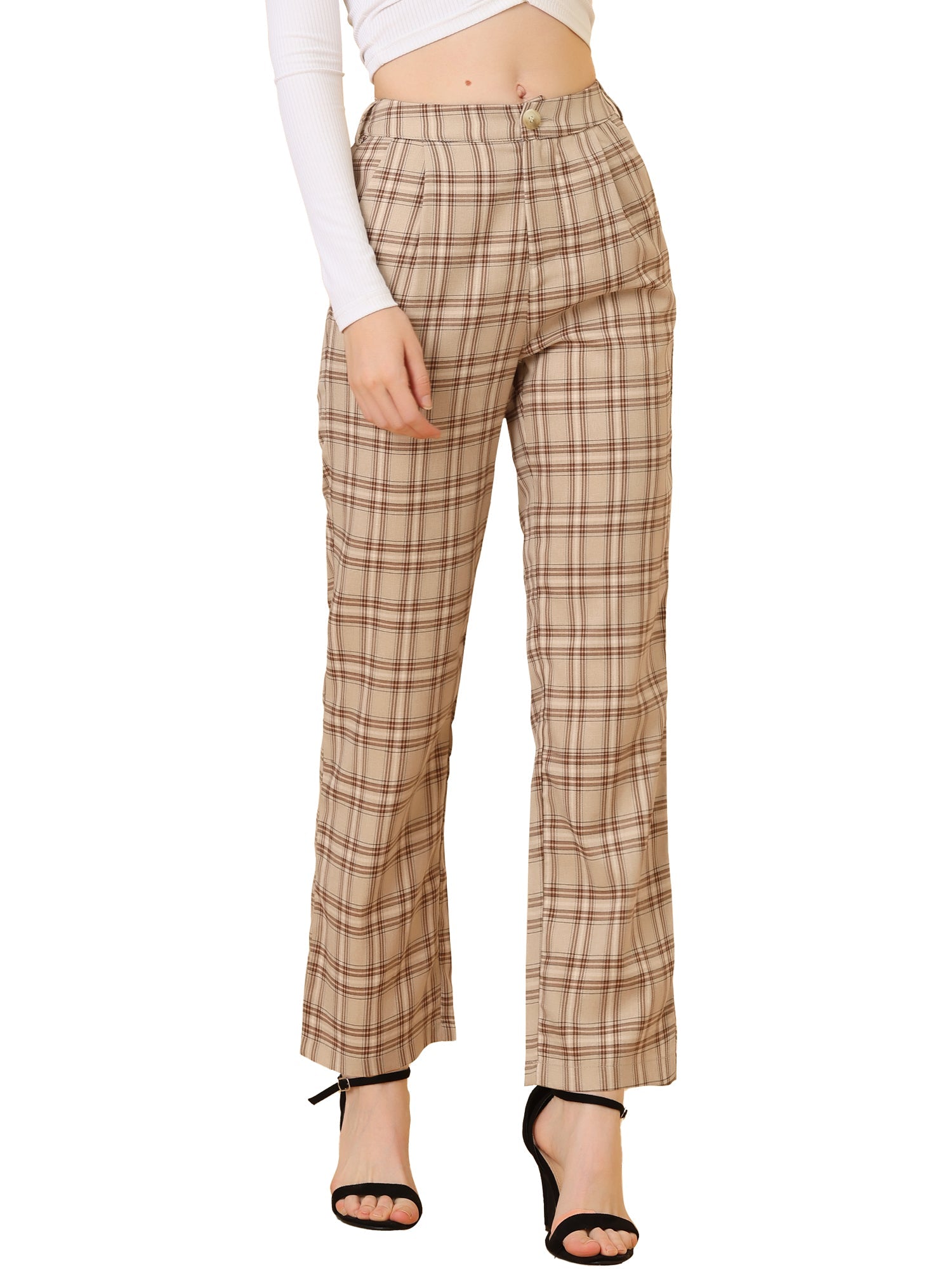 Plaid Elastic Waist Casual Work Office Long Pants