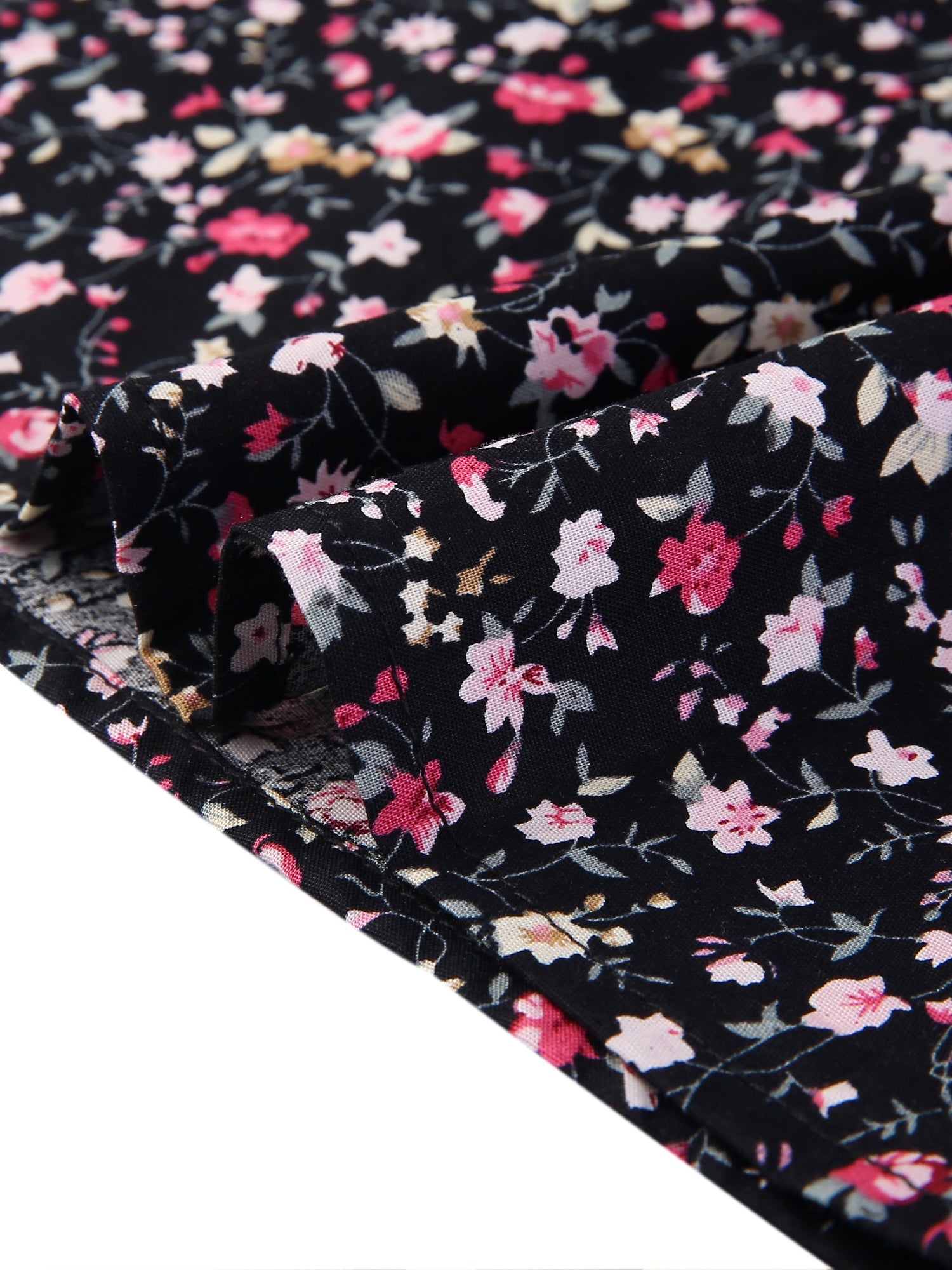 Puff Sleeve Shirt Point Collar Top Button Down Floral Blouse