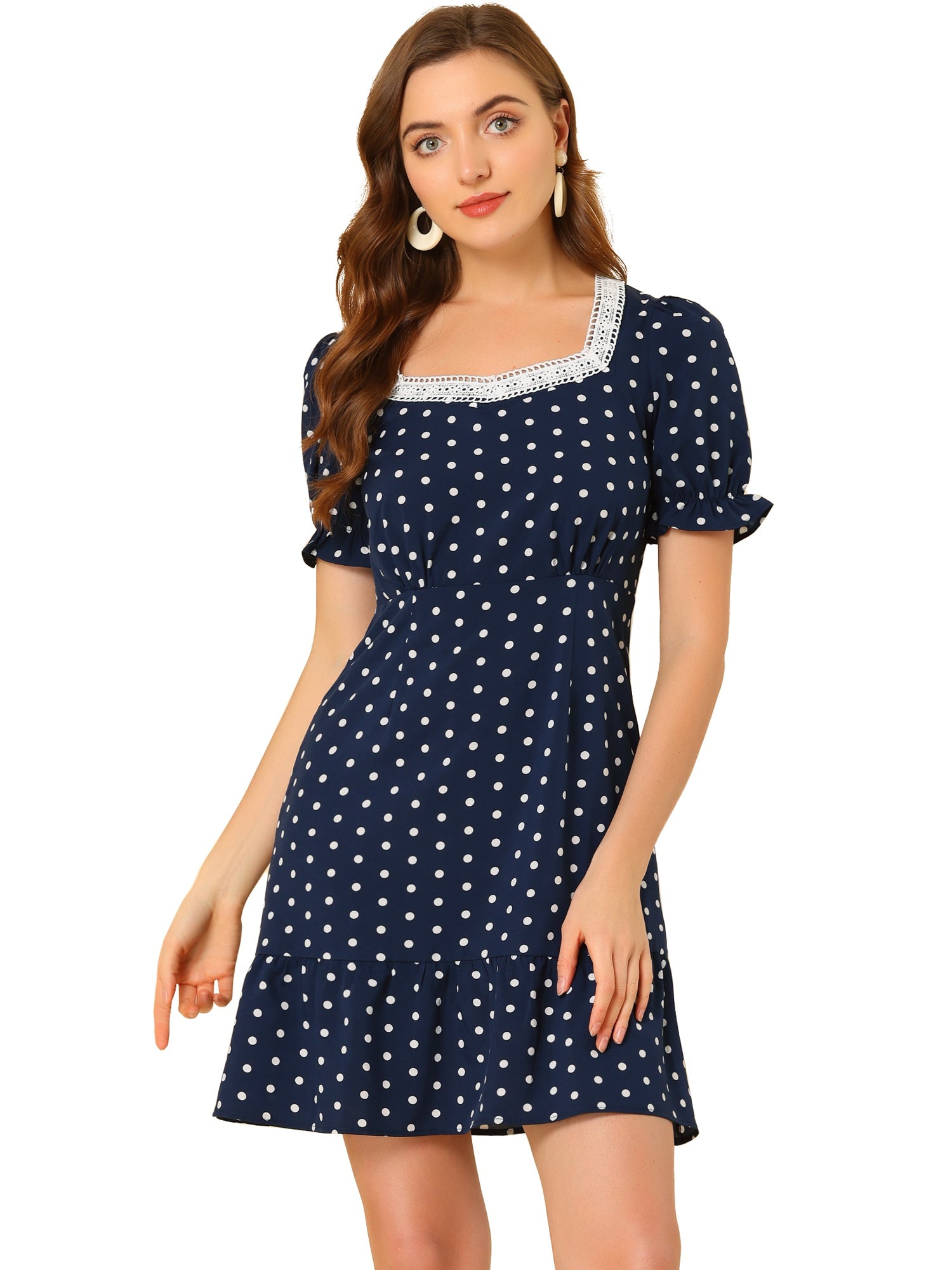 Summer Sweetheart Neck Ruffled Hem Puff Short Sleeve Polka Dots Dress