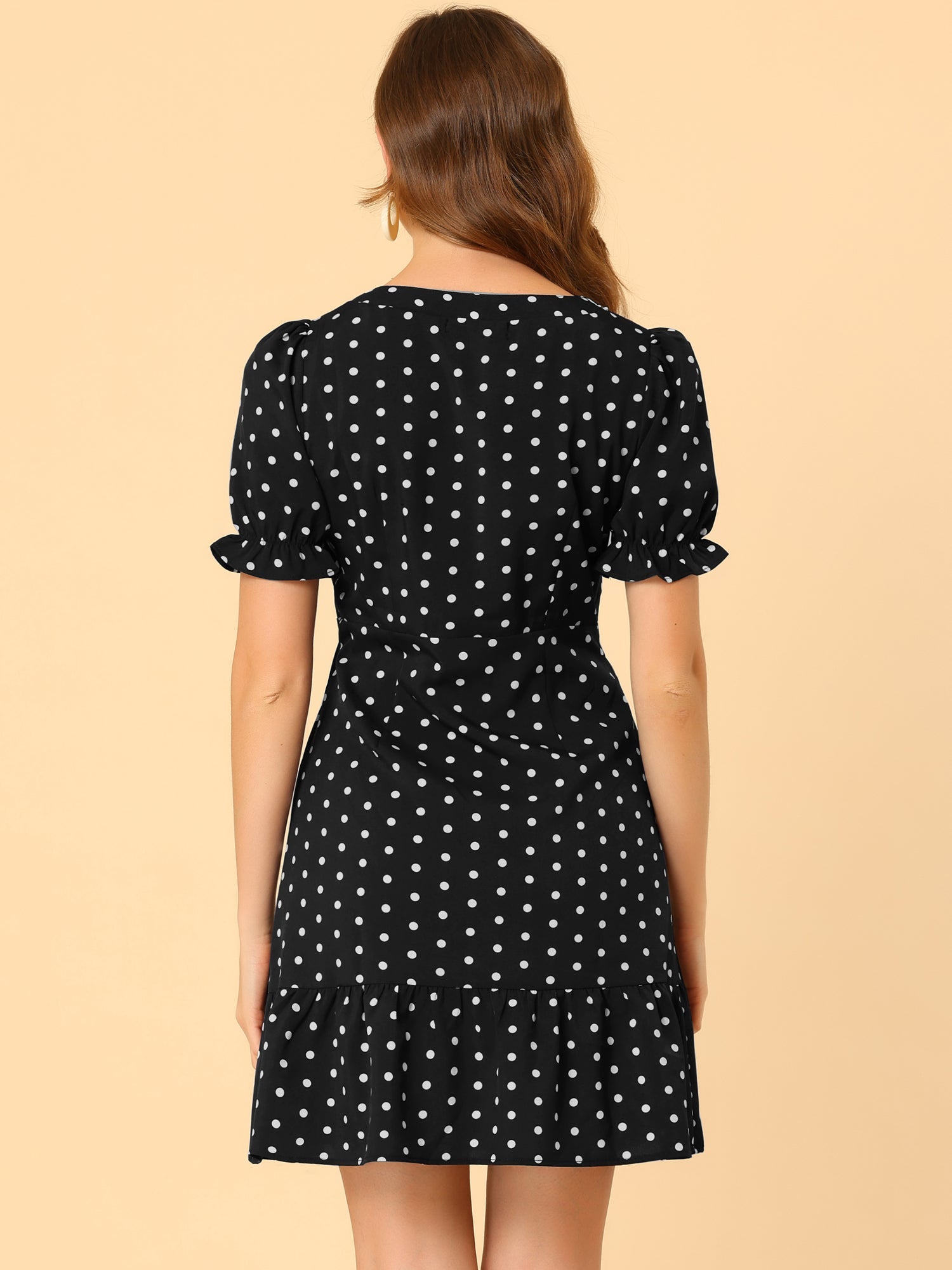 Summer Sweetheart Neck Ruffled Hem Puff Short Sleeve Polka Dots Dress