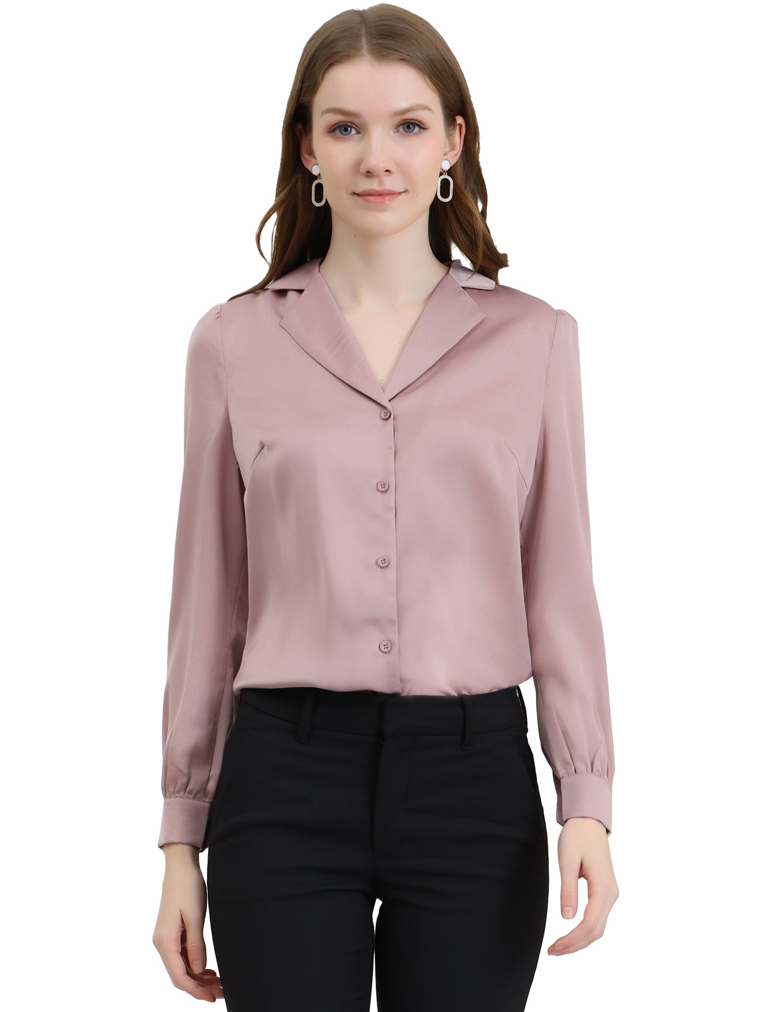 Elegant Collar Blouse Long Sleeve Work Office Satin Button Down Shirt