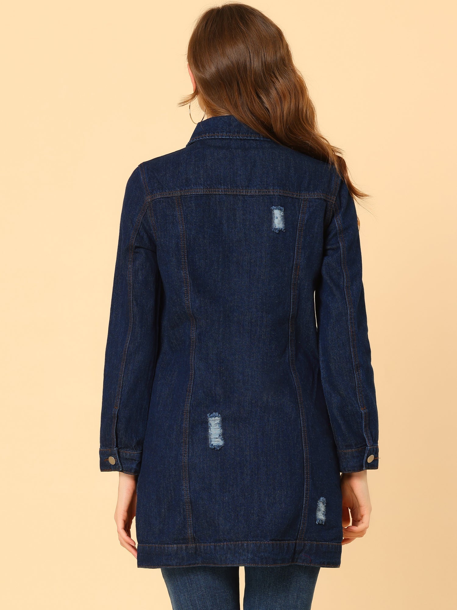 Distressed Long Sleeve Ripped Casual Denim Jacket