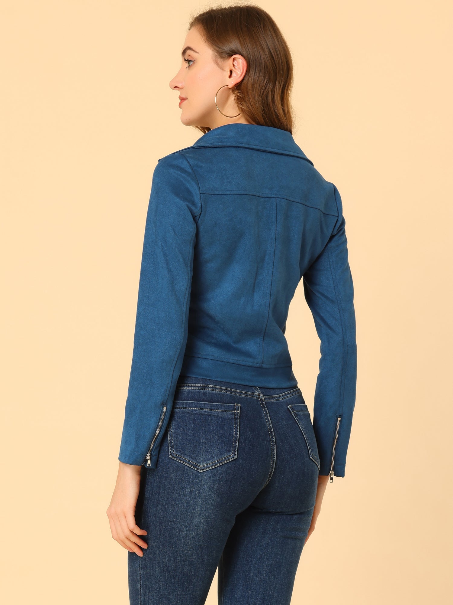 Casual Short Soft Zip Up Faux Suede Biker Moto Jacket