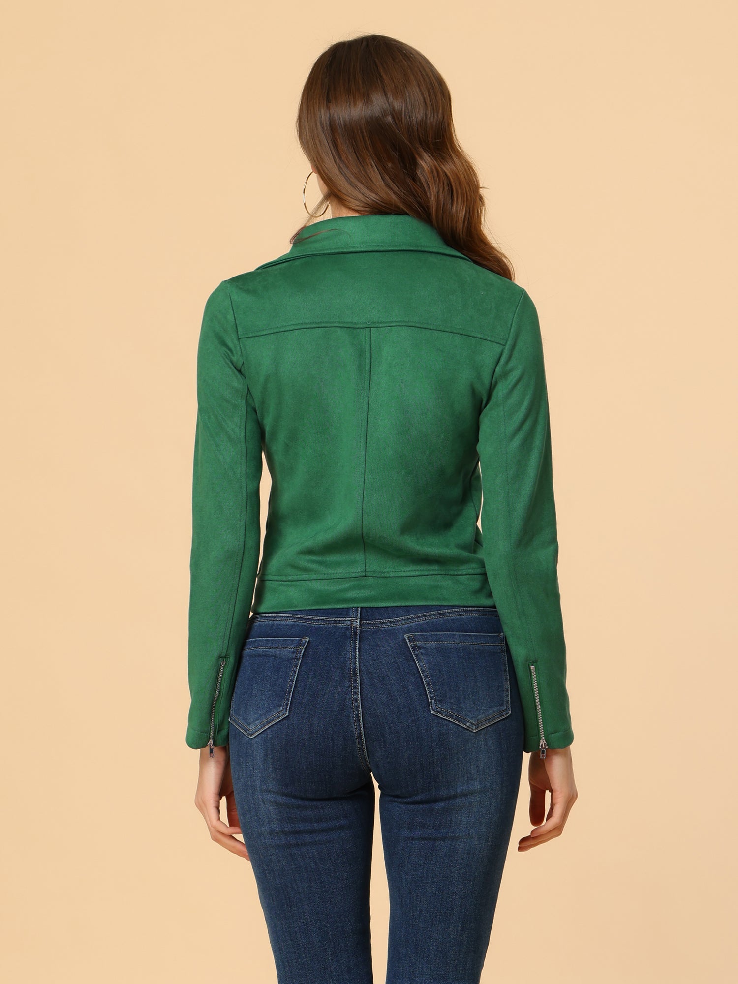 Casual Short Soft Zip Up Faux Suede Biker Moto Jacket