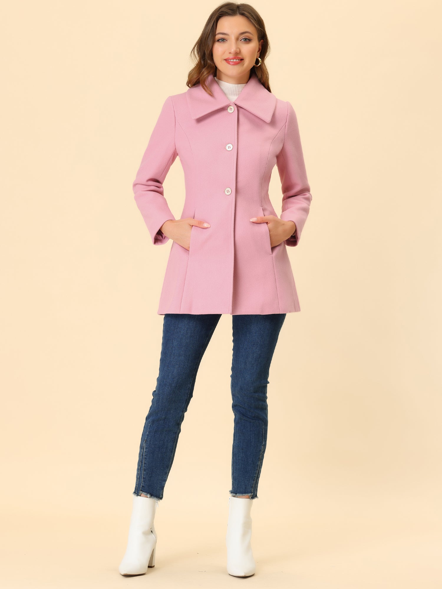Turn Down Collar Overcoat A-Line Single Breasted Winter Coat