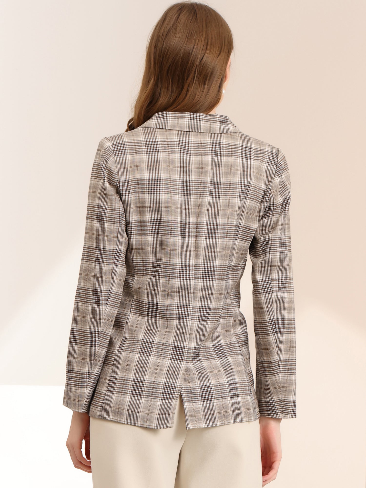 Plaid Notched Lapel One Button Houndstooth Blazer Jacket
