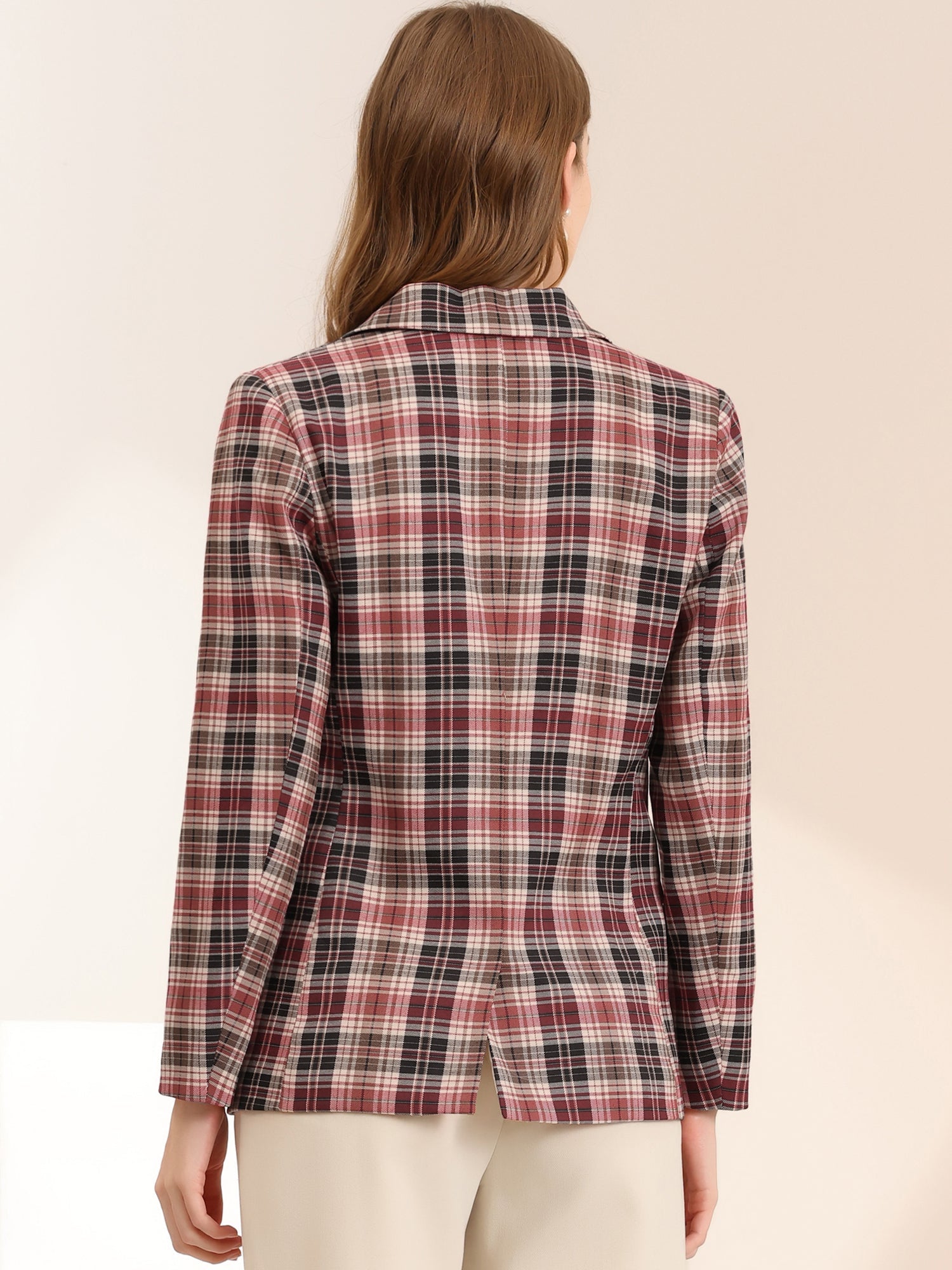 Plaid Notched Lapel One Button Houndstooth Blazer Jacket