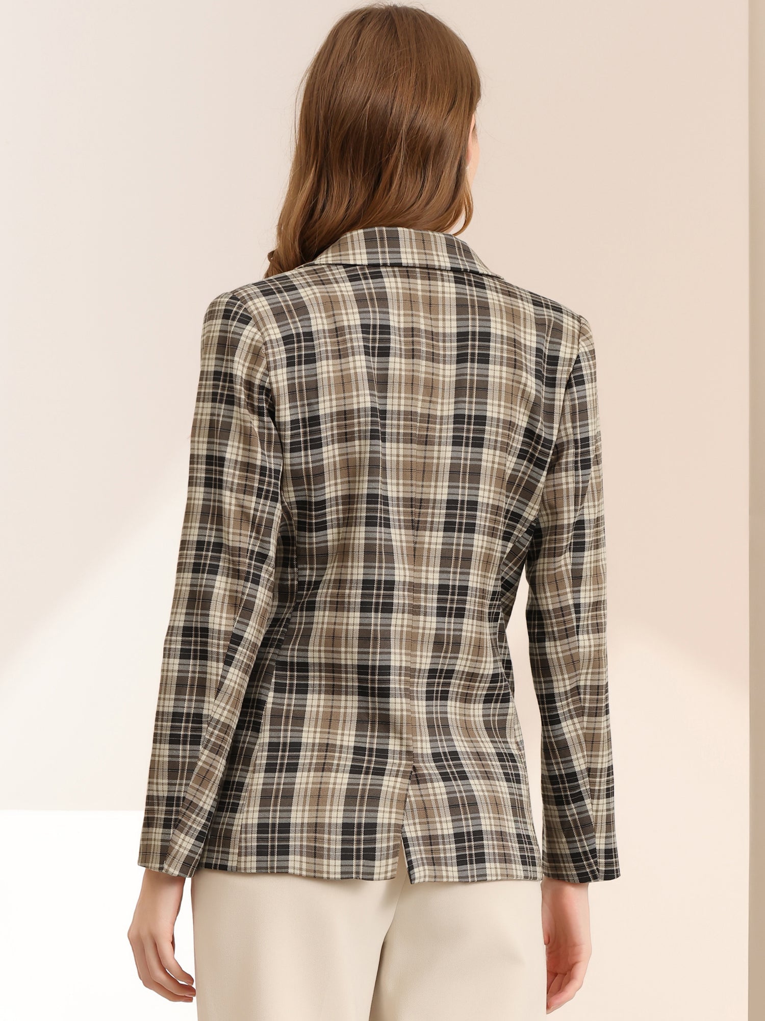 Plaid Notched Lapel One Button Houndstooth Blazer Jacket