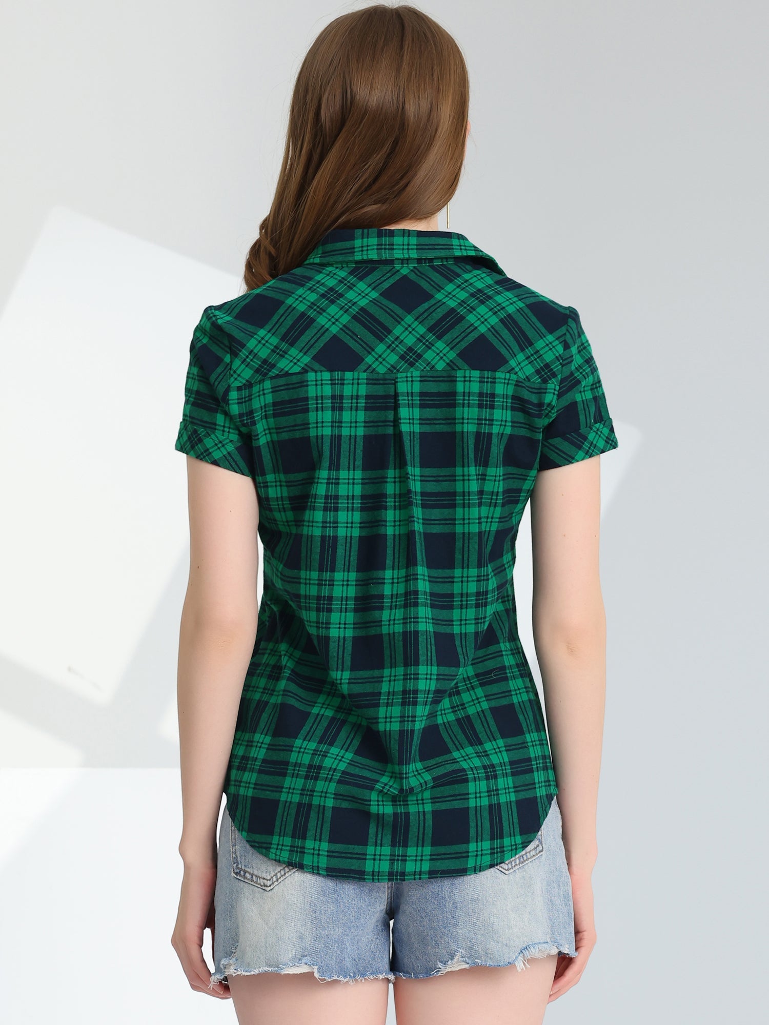 Cotton Classic Button Down Plaid Short Sleeve Shirt