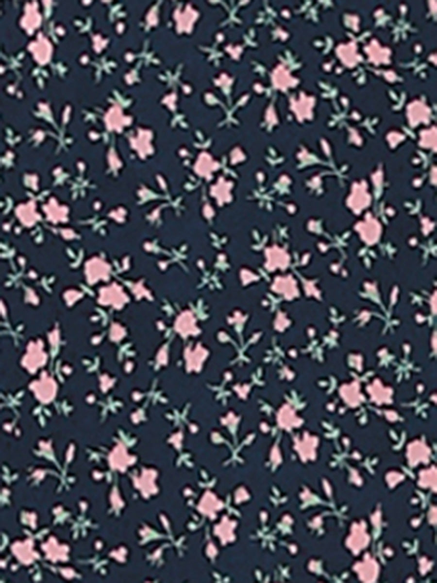 Floral Peasant Elastic Waist A-Line Ditsy Leave Midi Skirt
