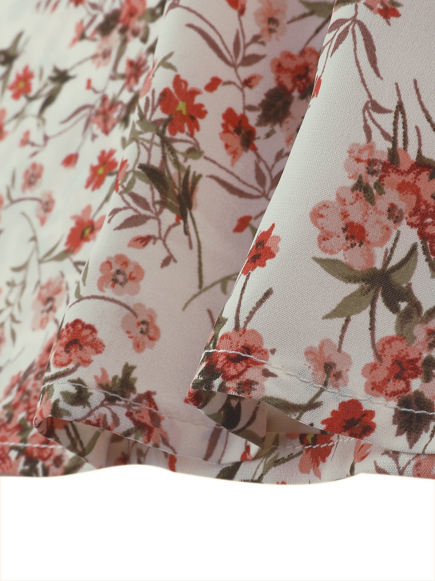 Floral Print V-Neck Long Sleeve Smocked Waist Midi Dress