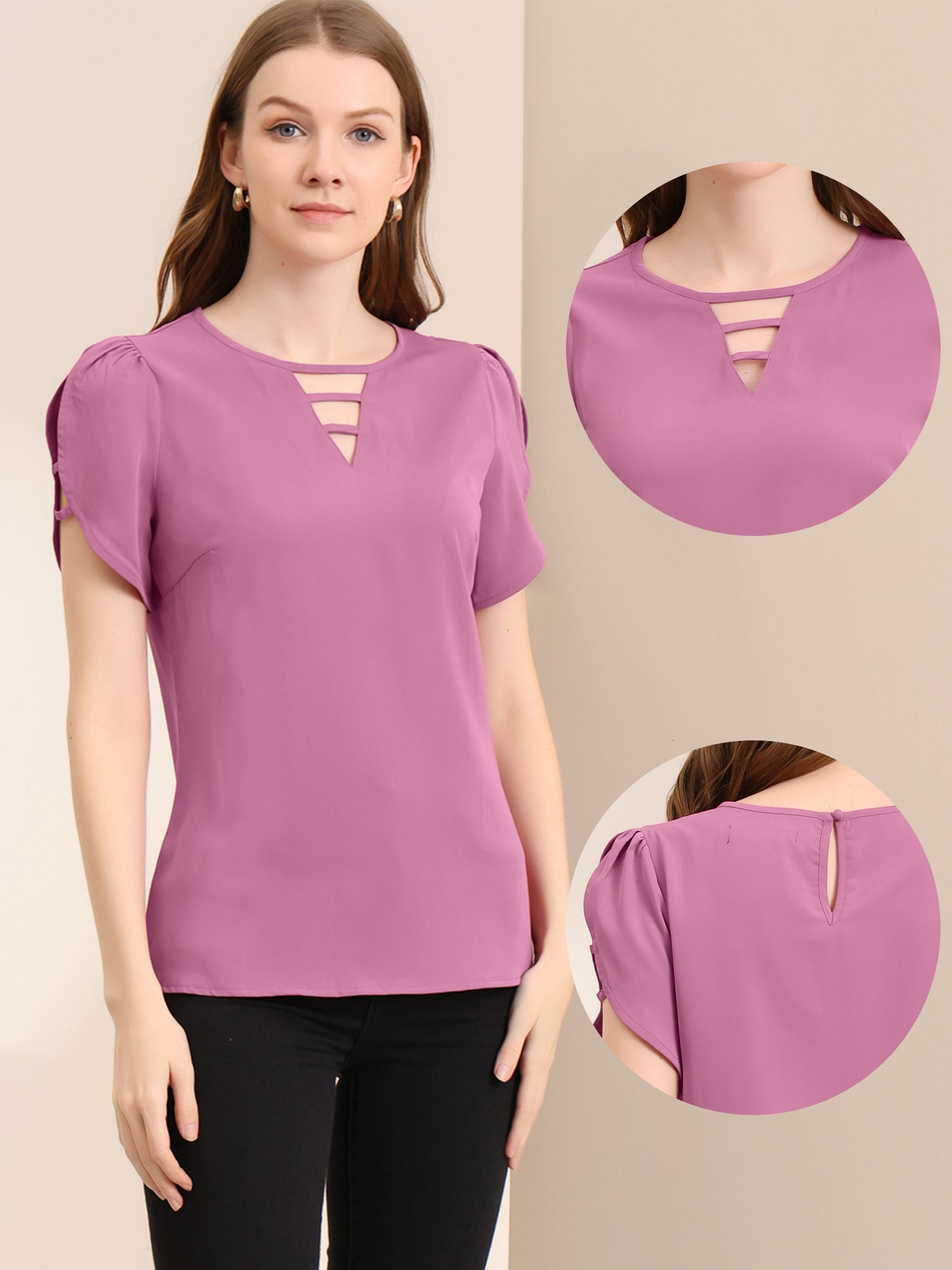 Cutout Round Neck Cap Sleeve Casual Top