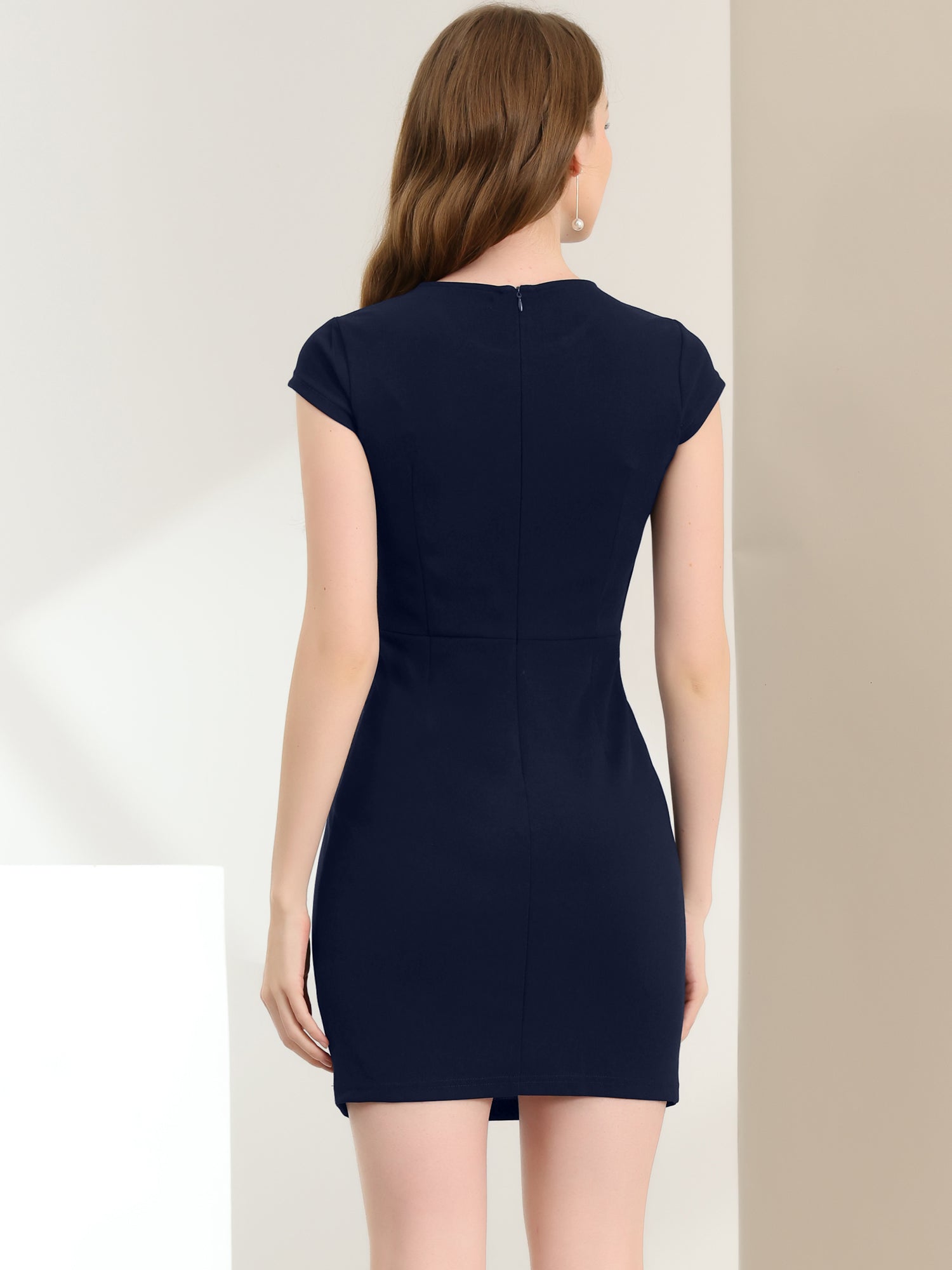 Cap Sleeve Basic Slim Fit Work Mini Bodycon Dress
