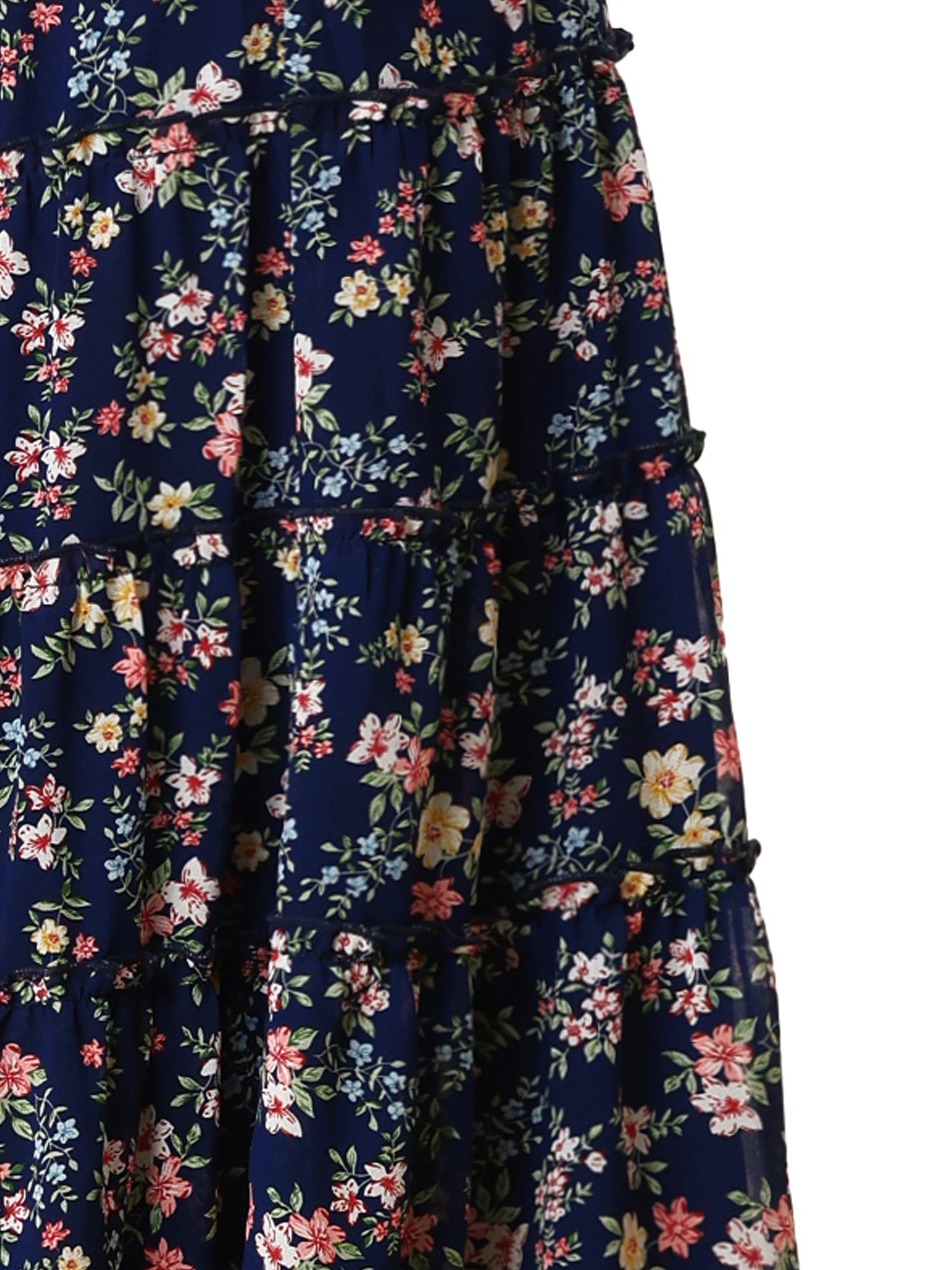 Ruffle Boho Chiffon Floral Printed Long Tiered Midi Skirt