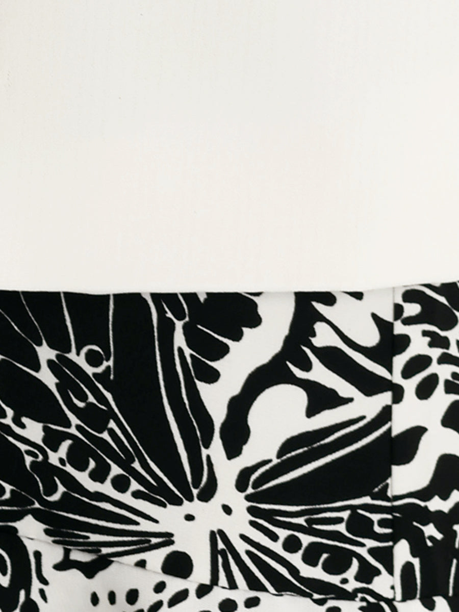 Work flower Print Contrast Panel 2pc Sets Chiffon V Neck Jacket Dress
