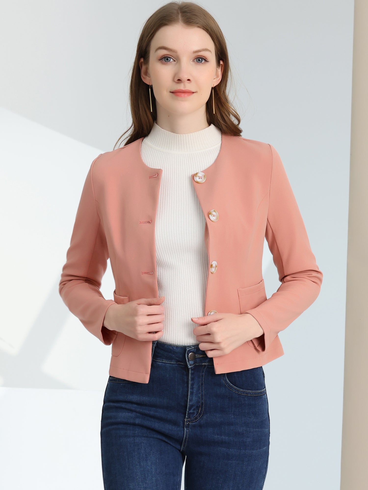 Fall Casual Jacket Elegant Button Front Work Office Blazer